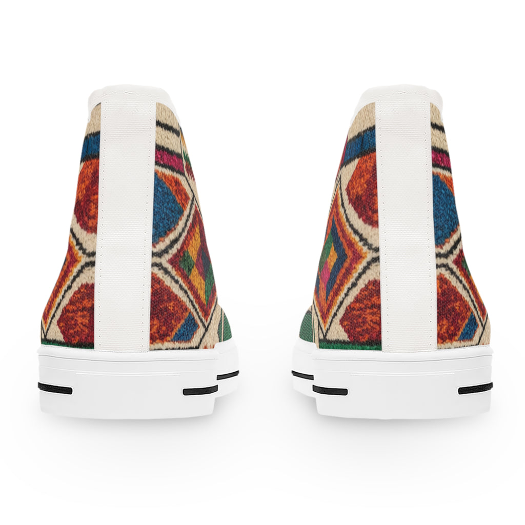 Colorful Geometric Pattern Women's High Top Sneakers | Moroccan Berber Print