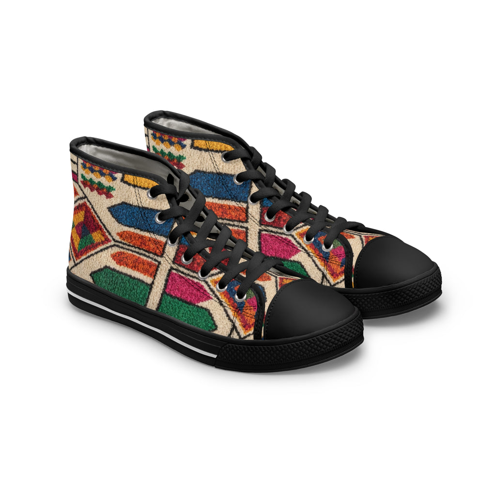 Colorful Geometric Pattern Women's High Top Sneakers | Moroccan Berber Print