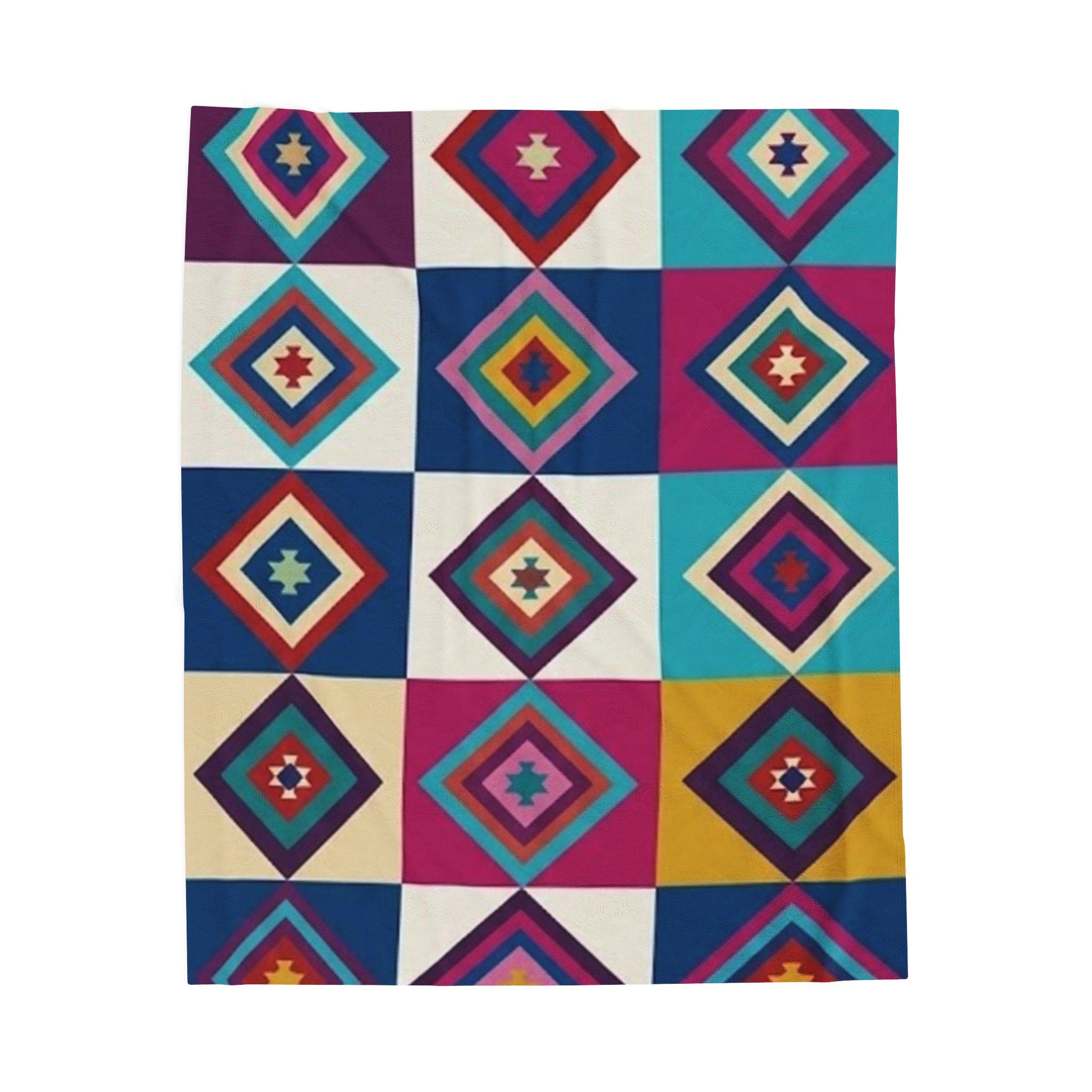 Southwestern Diamond Pattern Velveteen Plush Blanket | Colorful Geometric Throw