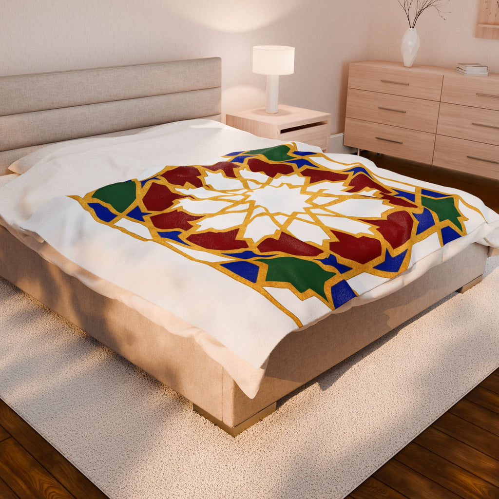 Geometric Moroccan Tile Velveteen Plush Blanket | Starburst Pattern