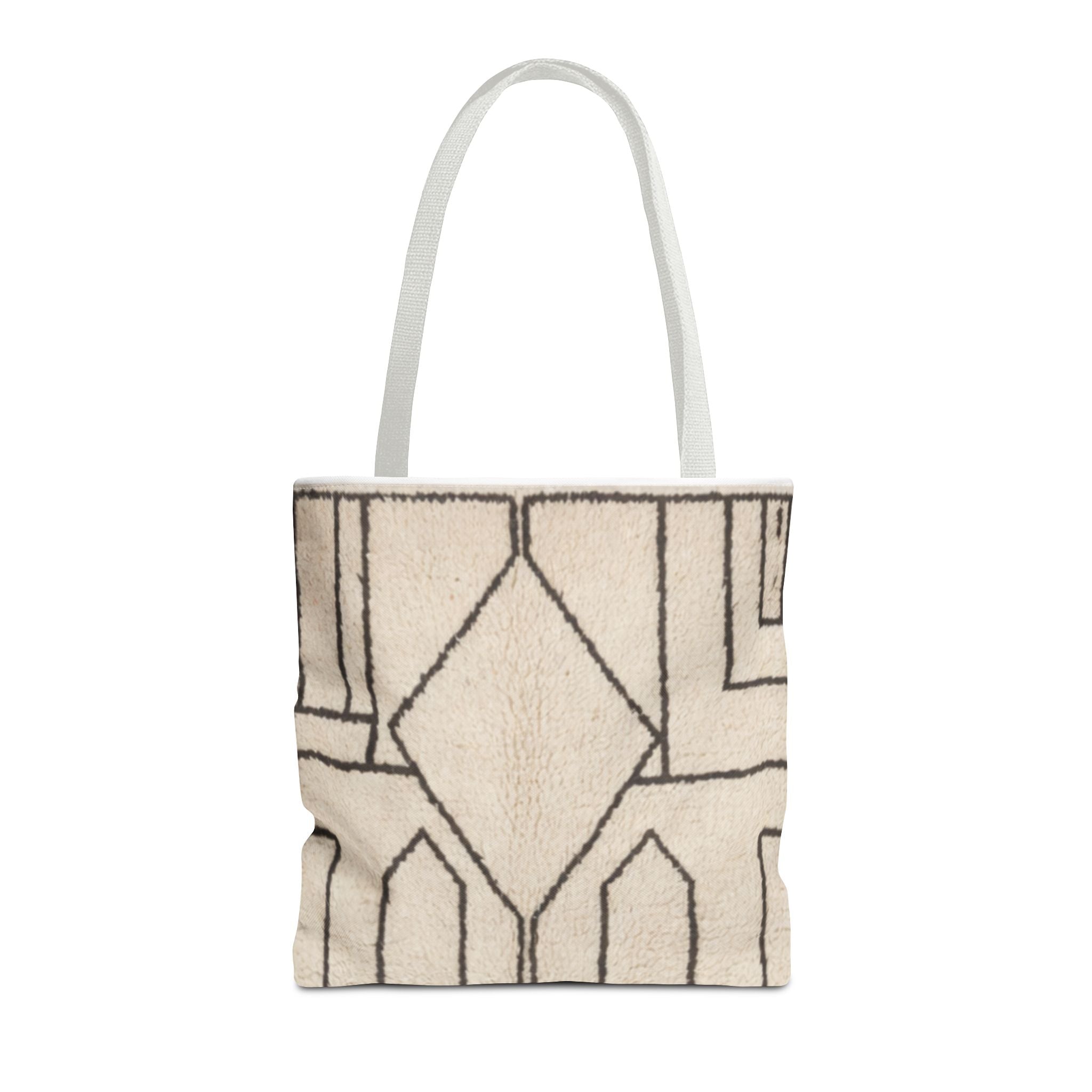 Neutral Geometric Diamond Pattern Tote Bag | Minimal Line Art