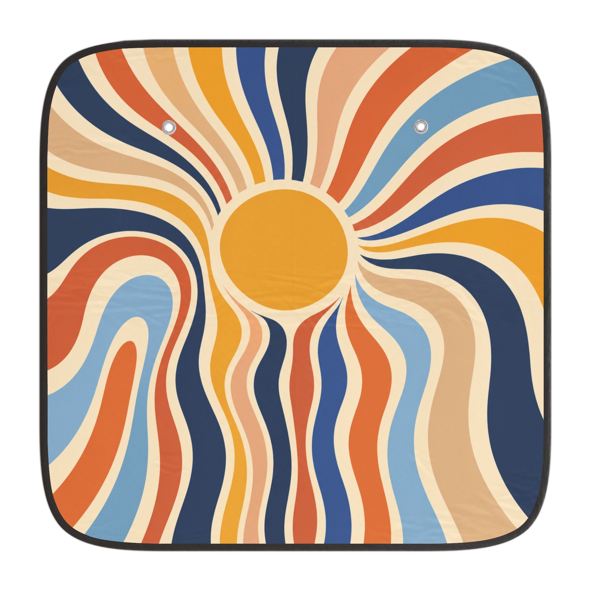Retro Sunburst Car Sun Shade | Boho Waves Windshield Cover