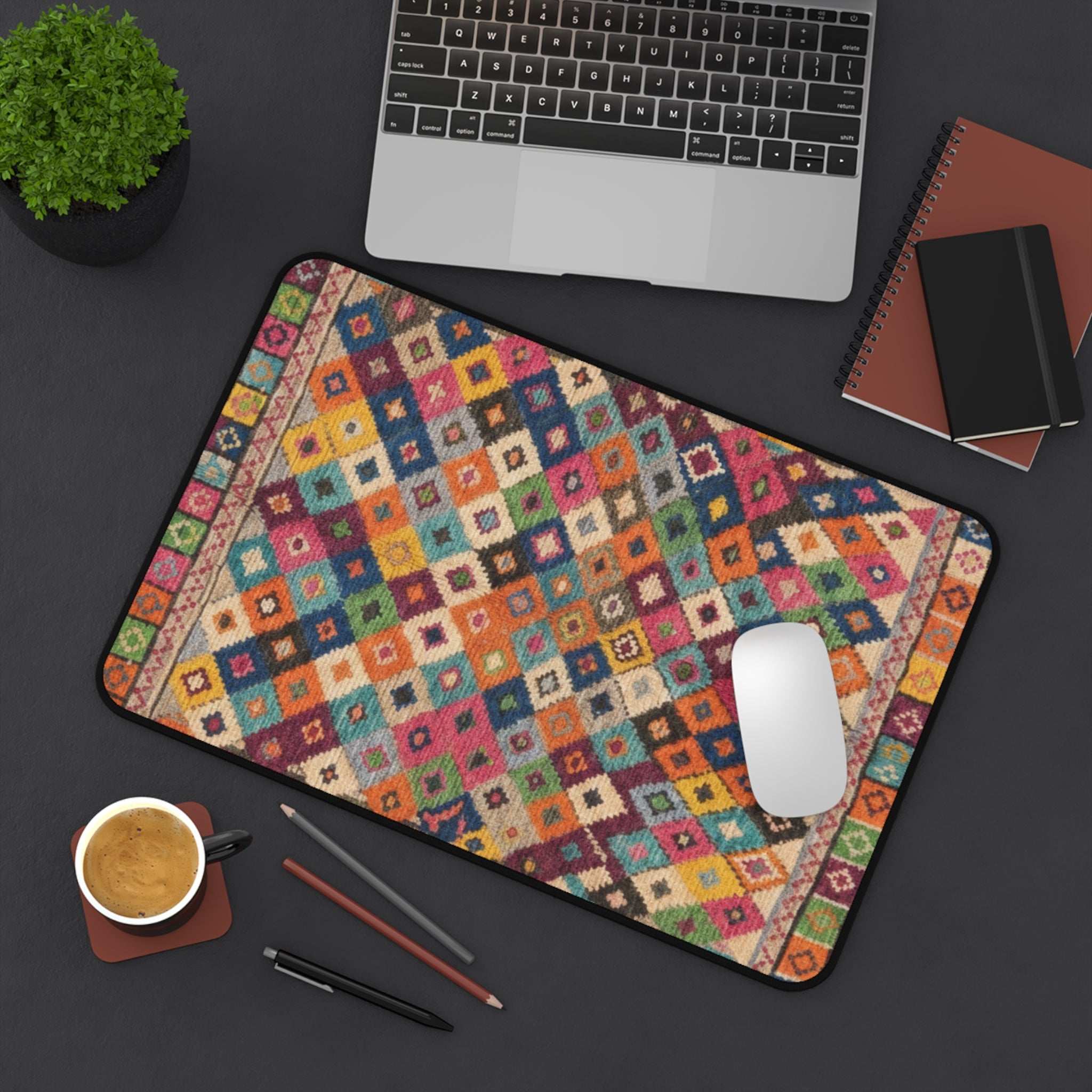 Colorful Geometric Kilim Pattern Desk Mat | Boho Mouse Pad Rug-Inspired