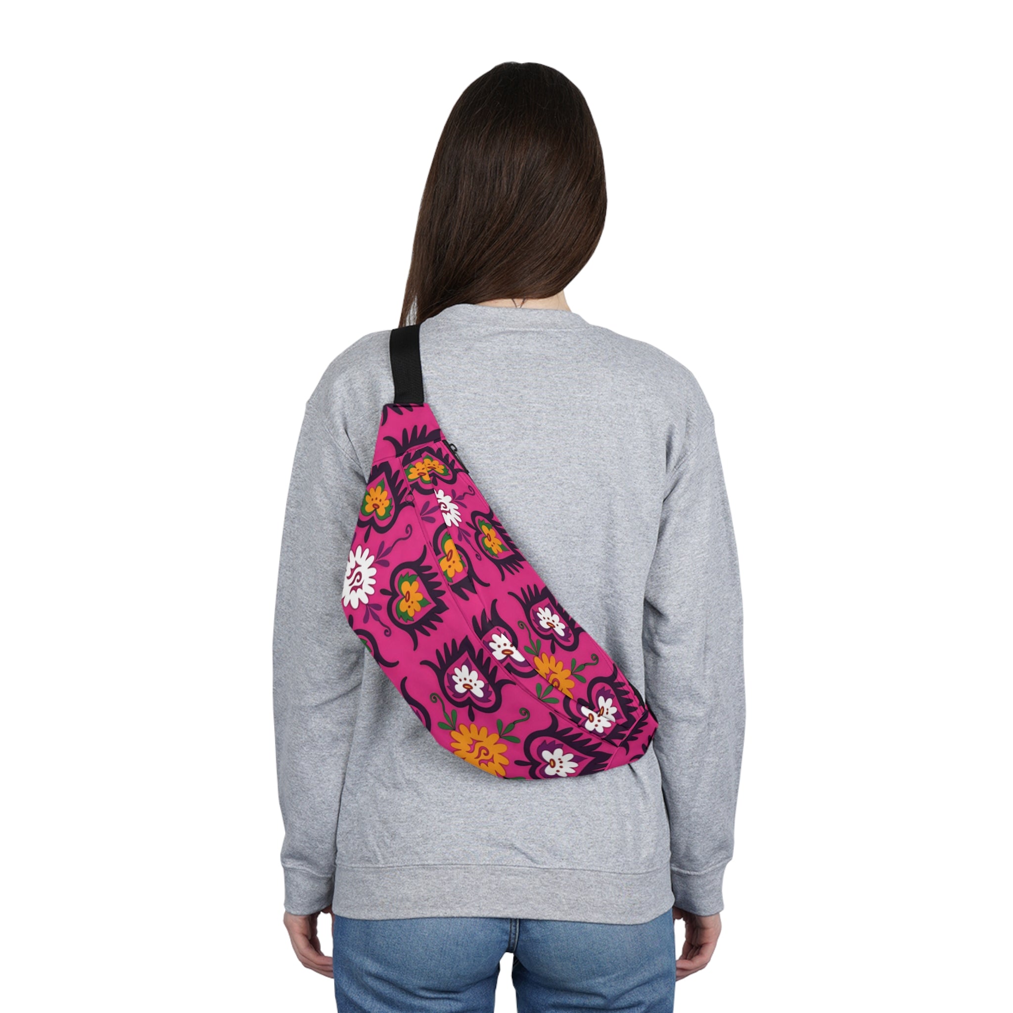 Pink Floral Pattern Fanny Pack | Boho Flower Waist Bag