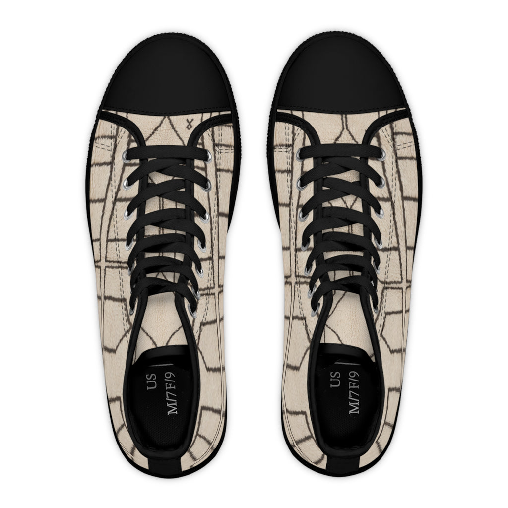 Neutral Geometric Grid Pattern High Top Sneakers | Beige Canvas Shoes