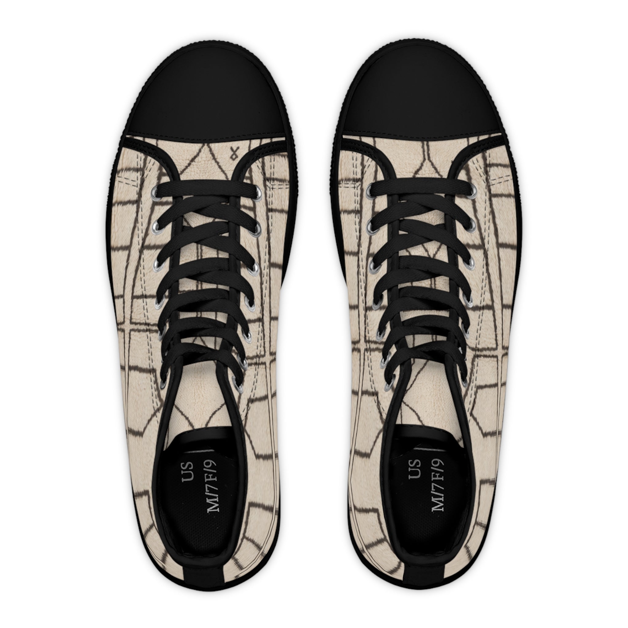 Neutral Geometric Grid Pattern High Top Sneakers | Beige Canvas Shoes
