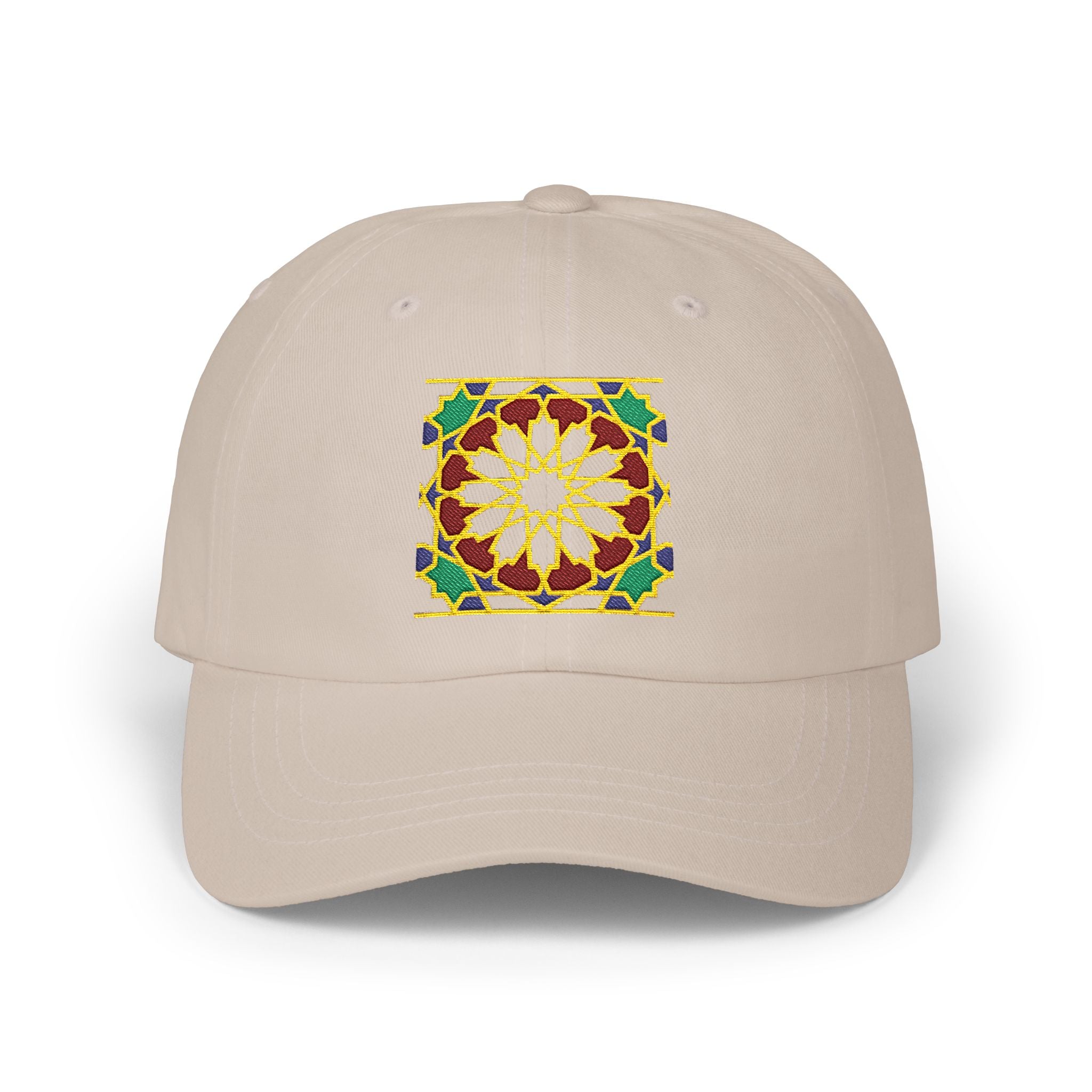 Floral Moroccan Mosaic Embroidered Dad Cap | White Cotton Baseball Hat