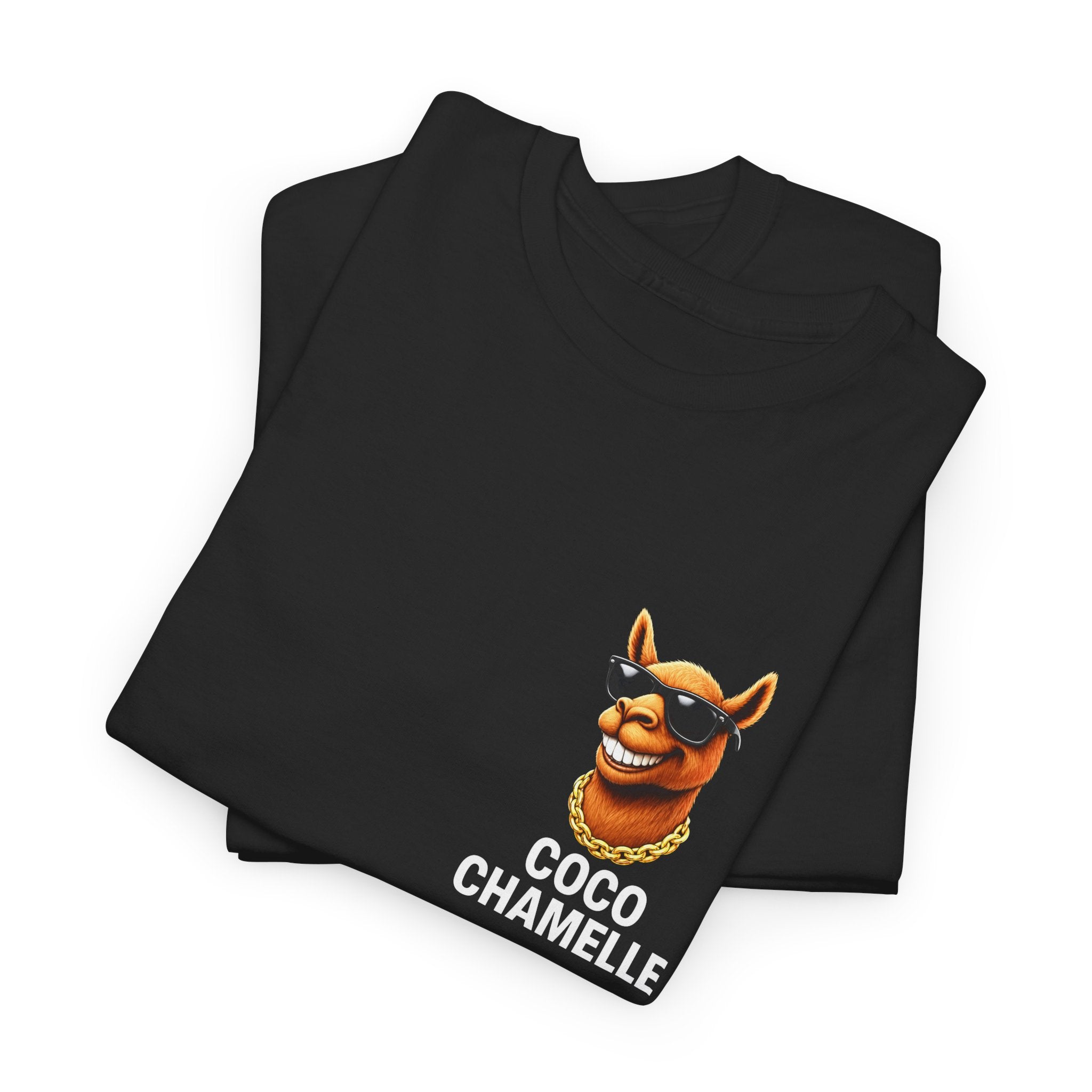 Coco Chamelle Tee Shirt - Cool Camel with Sunglasses & Gold Chain