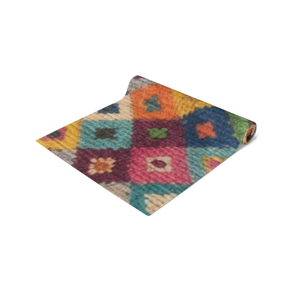 Colorful Kilim Diamond Pattern Table Runner | Cotton Poly