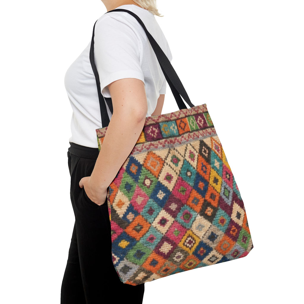 Colorful Kilim Diamond Pattern Tote Bag | Boho Tribal Aztec Shopper
