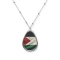 Palestinian Flag Oval Necklace | Teardrop Pendant, Silver Tone