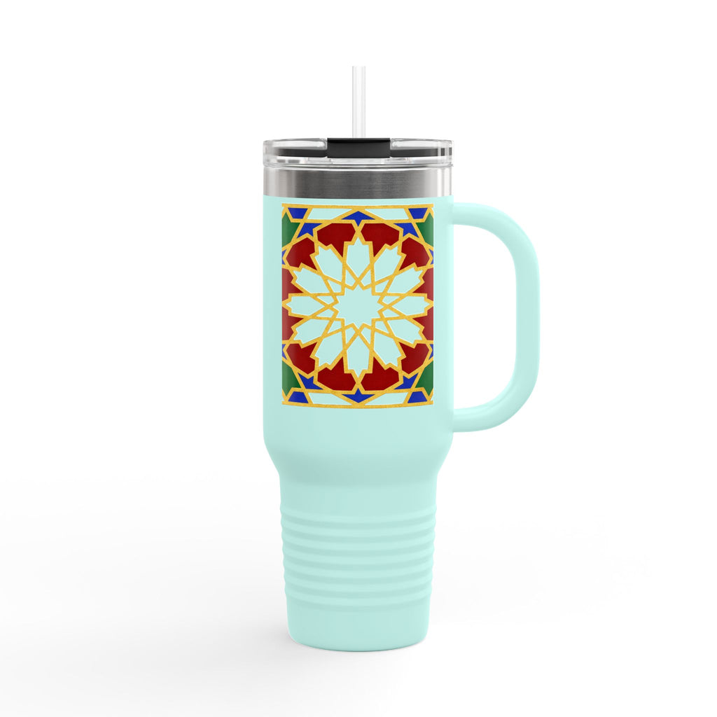 Moroccan Tile Floral Pattern Insulated Travel Mug 40oz | Boho Geometric Drink Tumbler
