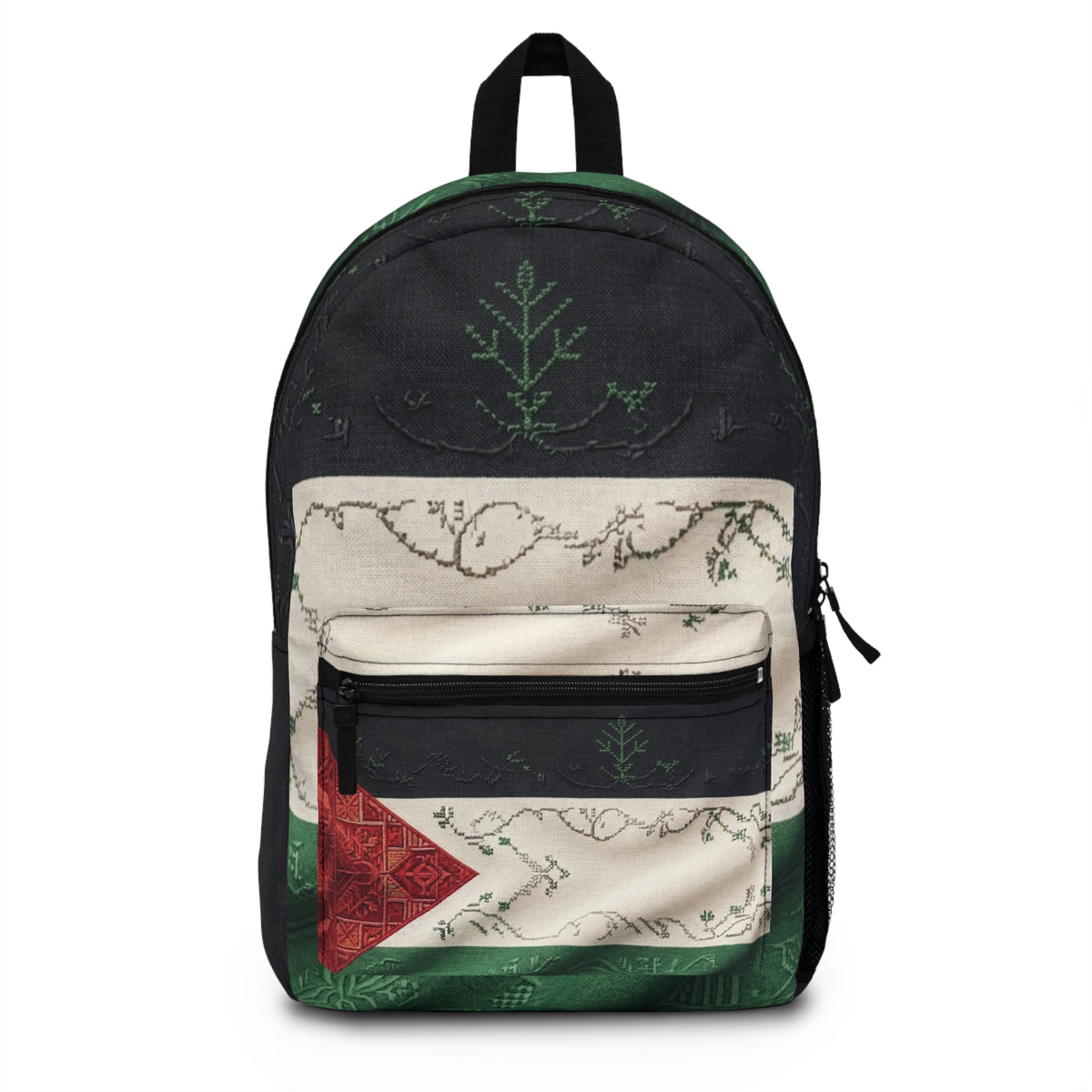 Palestine Flag Pattern Backpack | Vintage Map Motif, Green Red Black