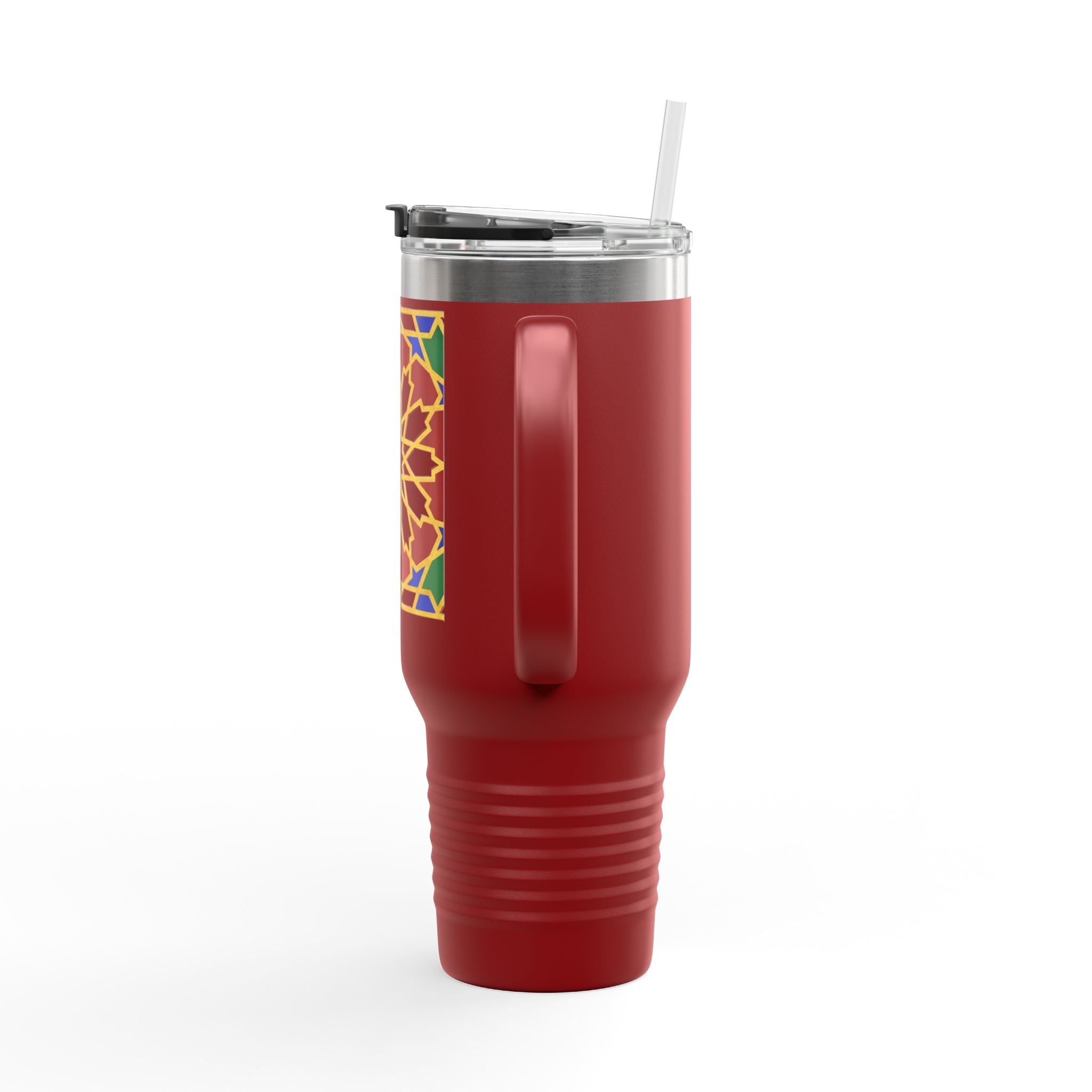 Moroccan Tile Floral Pattern Insulated Travel Mug 40oz | Boho Geometric Drink Tumbler