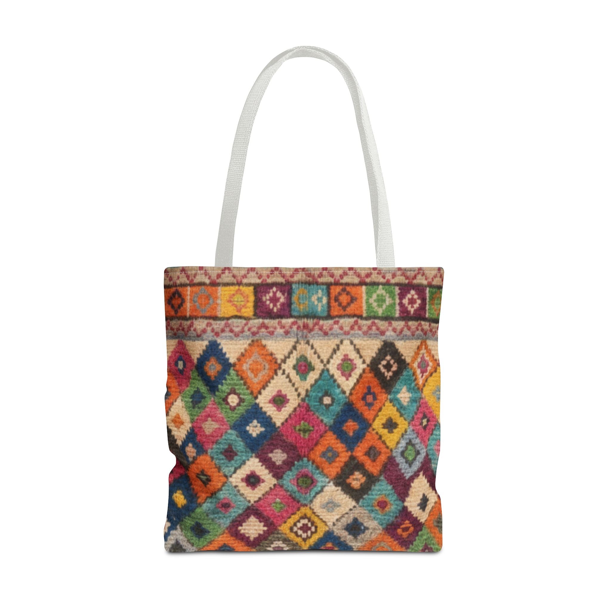Colorful Kilim Diamond Pattern Tote Bag | Boho Tribal Aztec Shopper