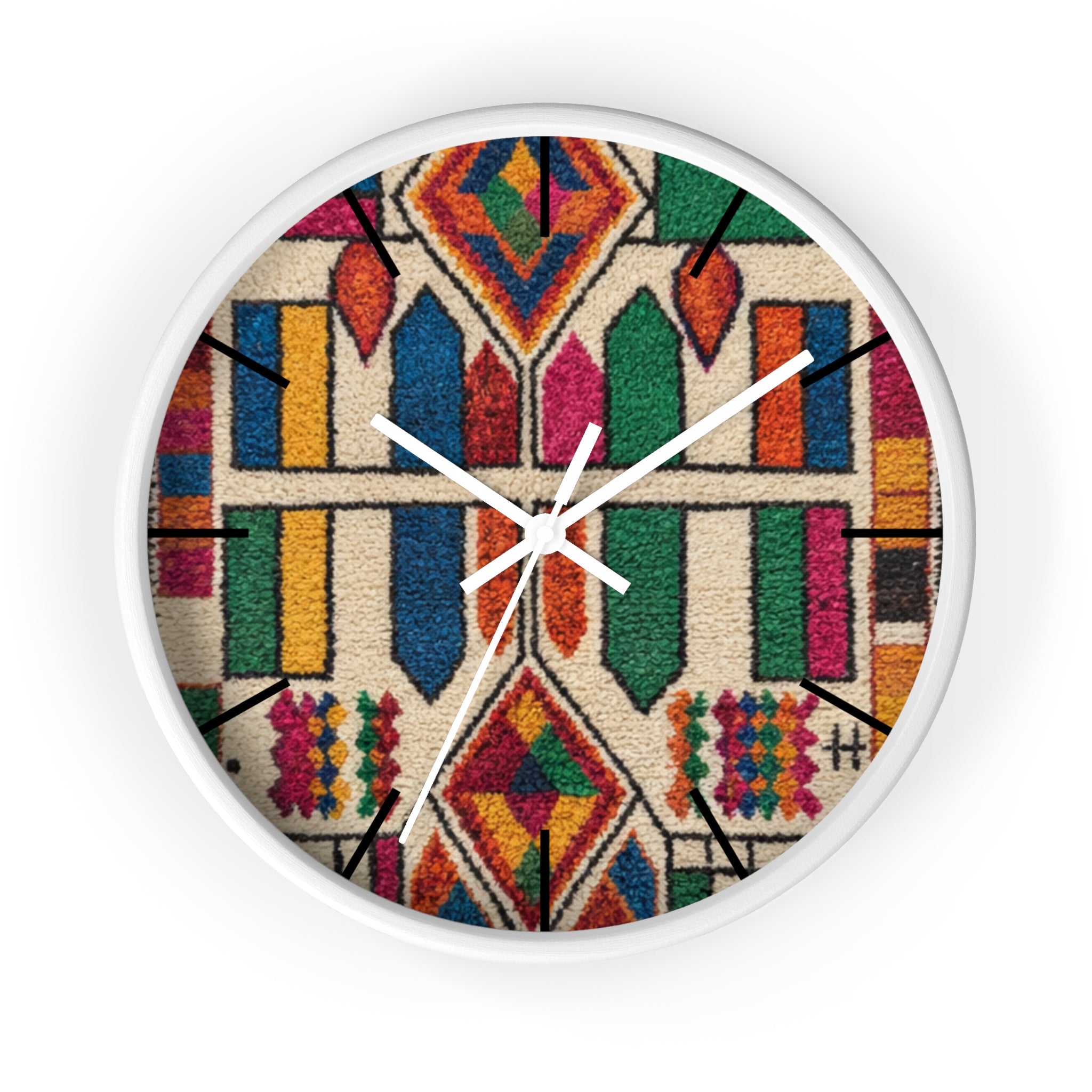 Colorful Moroccan Geometric Pattern Wall Clock | Boho Tile Design