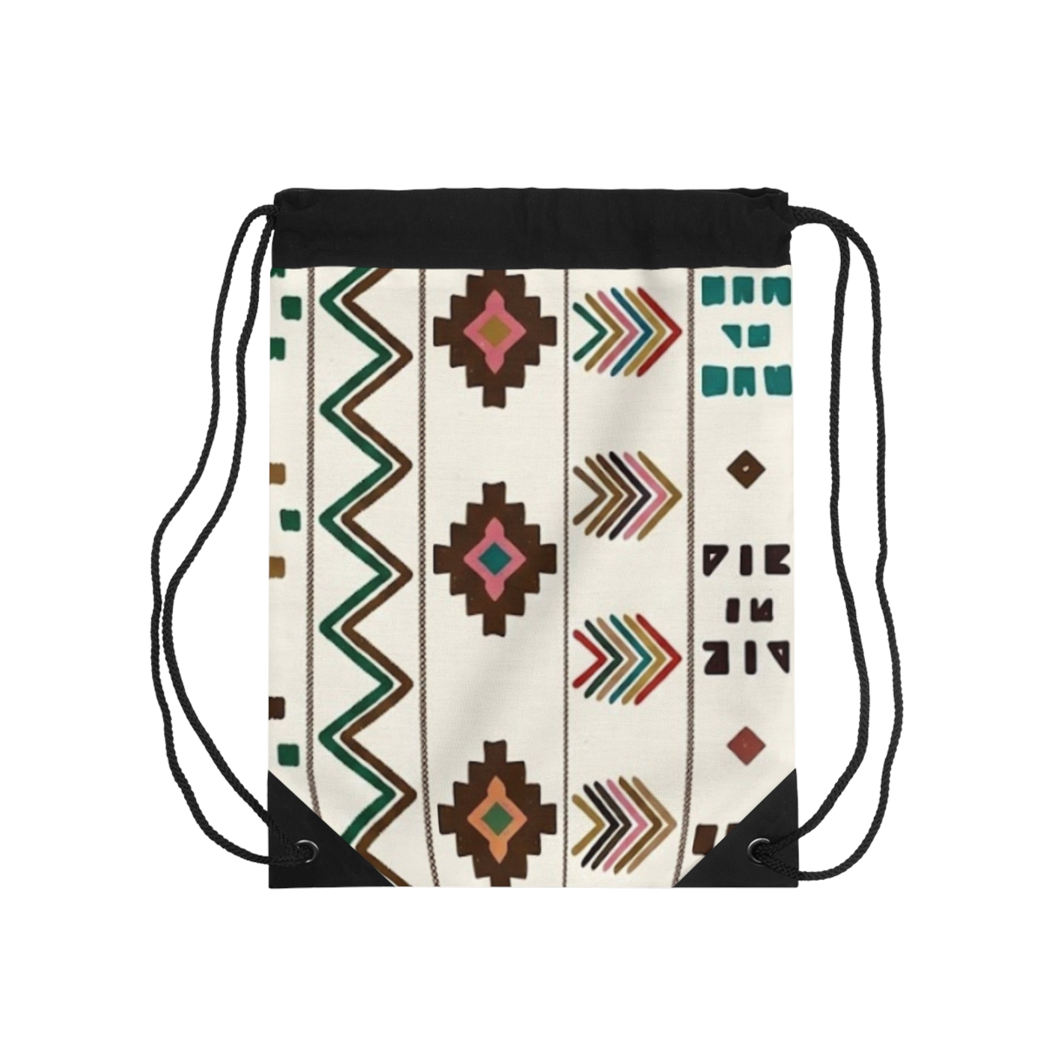 Aztec Geometric Pattern Drawstring Bag | Tribal Chevron Diamond Stripe