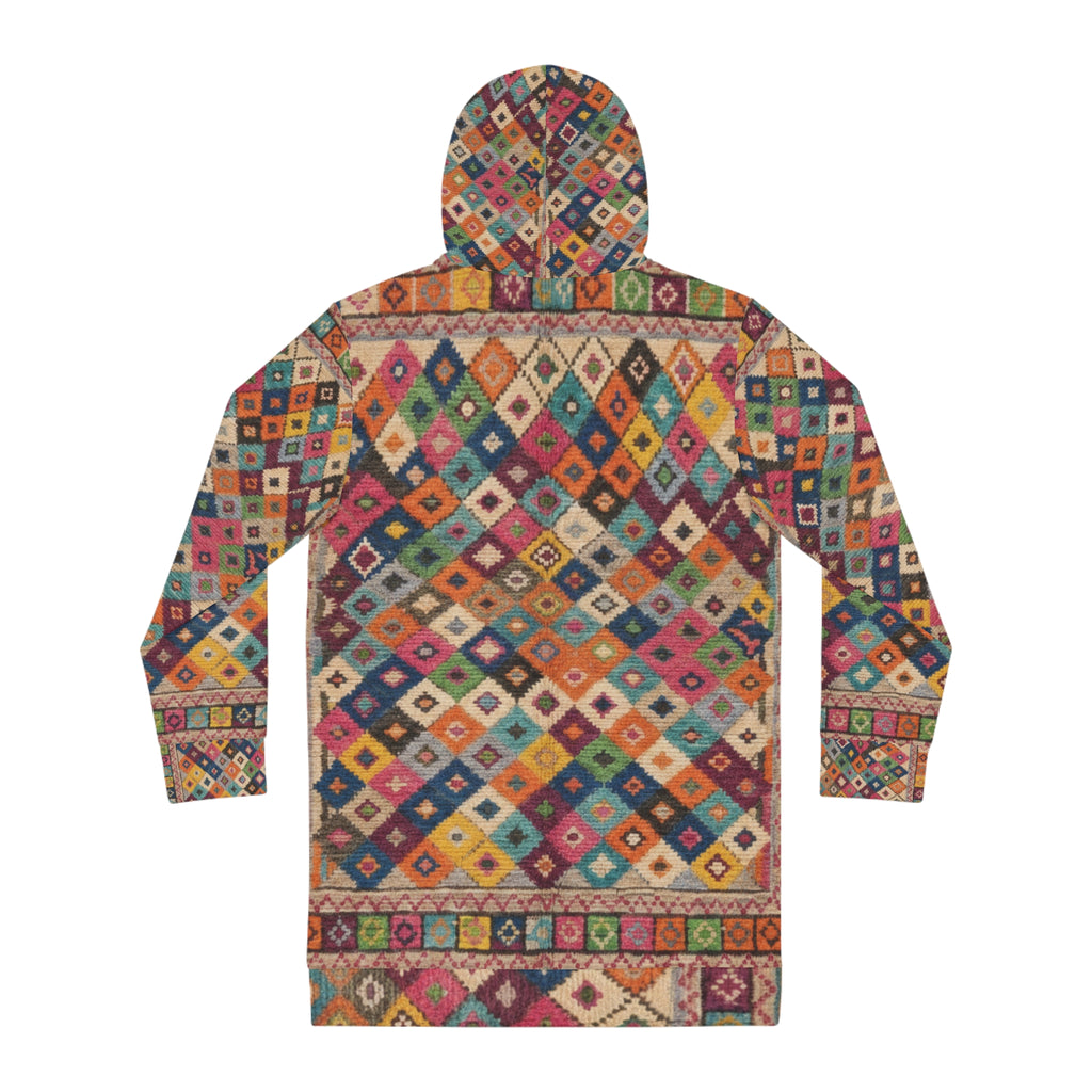 Boho Diamond Pattern Hoodie Dress