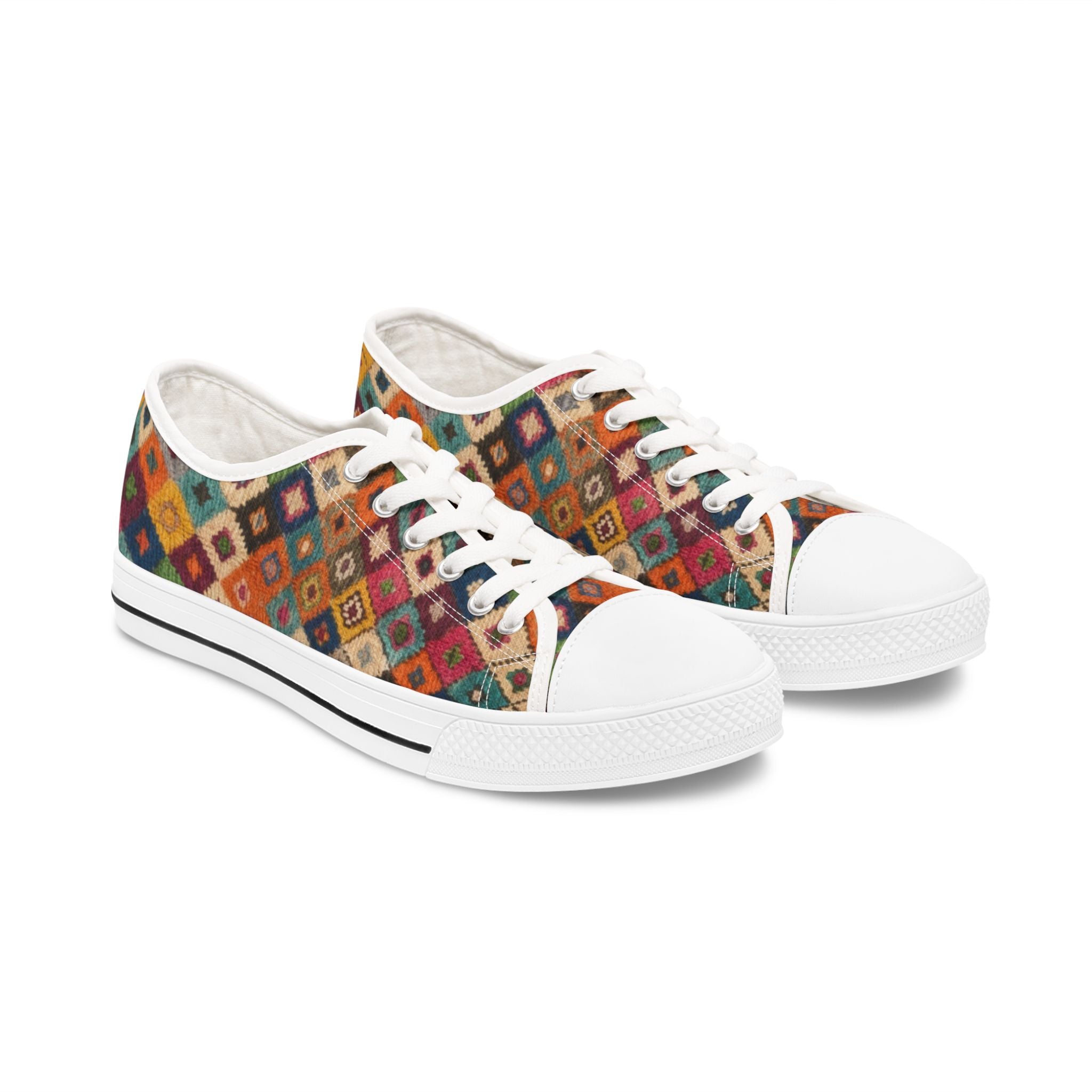 Colorful Kilim Pattern Women's Low Top Sneakers | Boho Moroccan Berber Print