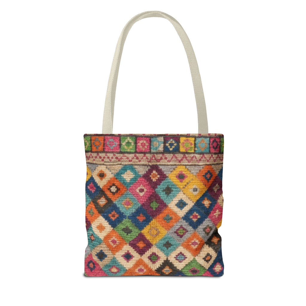 Colorful Kilim Diamond Pattern Tote Bag | Boho Tribal Aztec Shopper