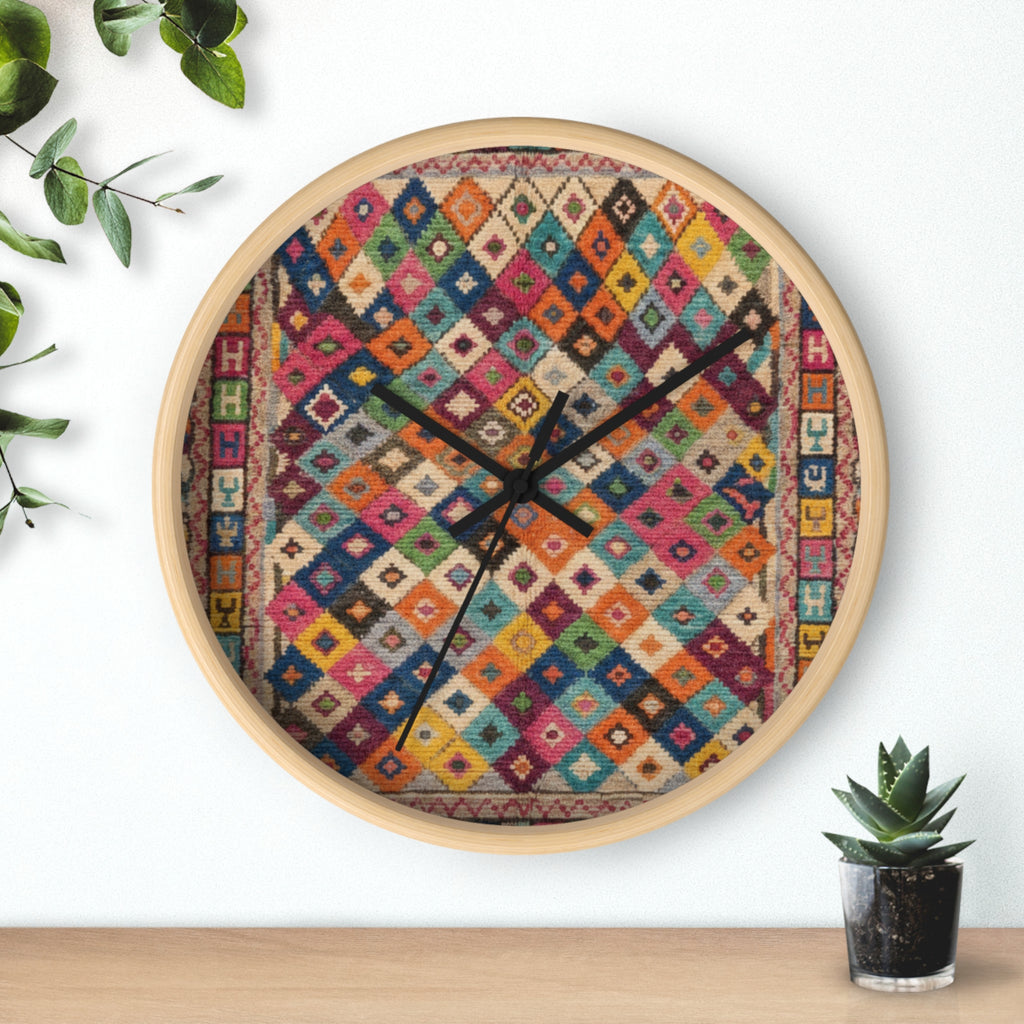 Colorful Kilim Pattern Wall Clock | Geometric Boho Decor