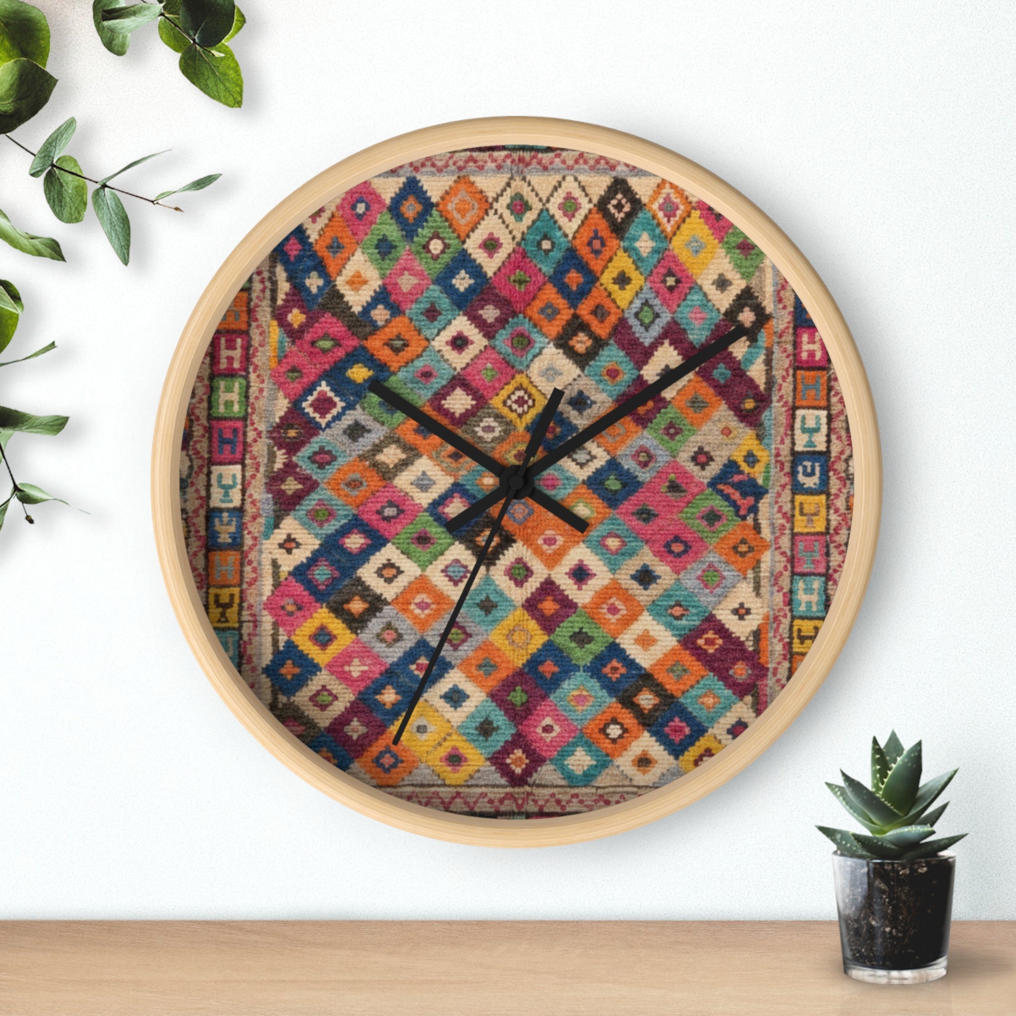 Colorful Kilim Pattern Wall Clock | Geometric Boho Decor