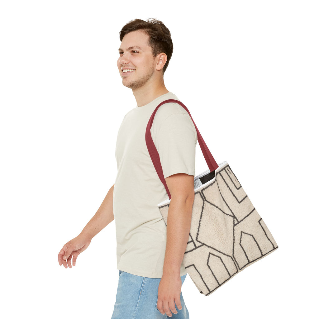 Neutral Geometric Diamond Pattern Tote Bag | Minimal Line Art