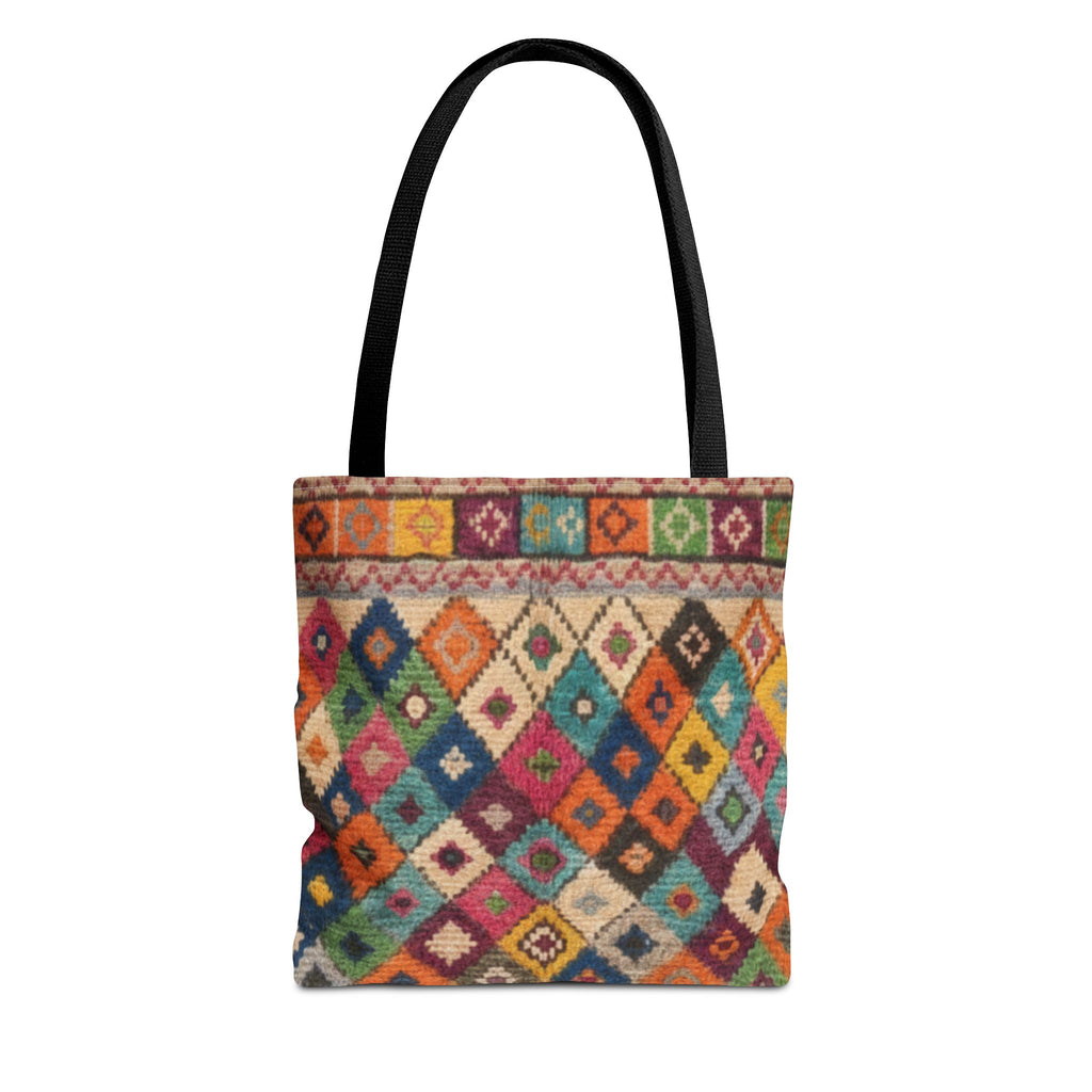 Colorful Kilim Diamond Pattern Tote Bag | Boho Tribal Aztec Shopper
