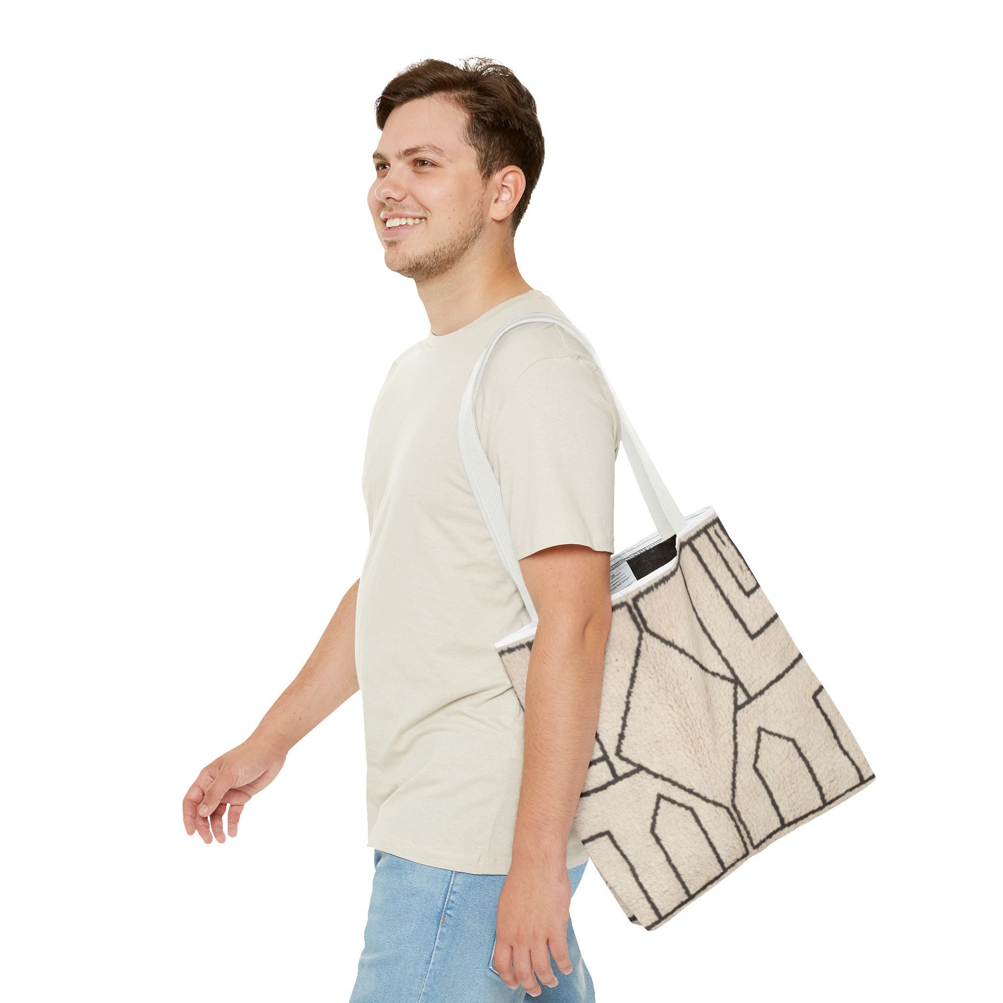Neutral Geometric Diamond Pattern Tote Bag | Minimal Line Art