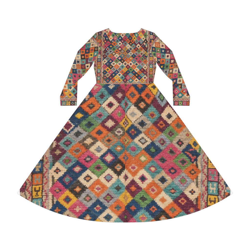 Colorful Kilim Diamond Pattern Dress | Long Sleeve Dress