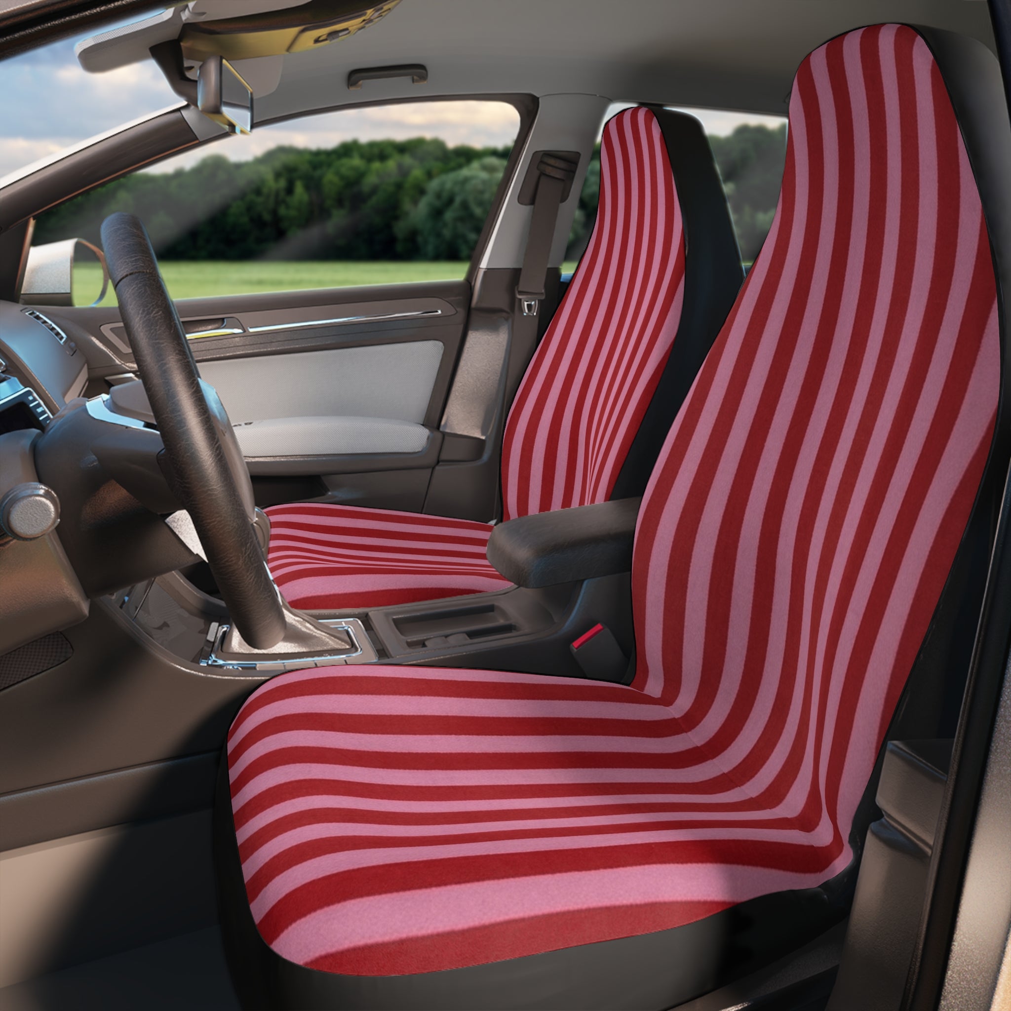Red and Pink Vertical Stripe Car Seat Covers | Striped Auto Seat Protector