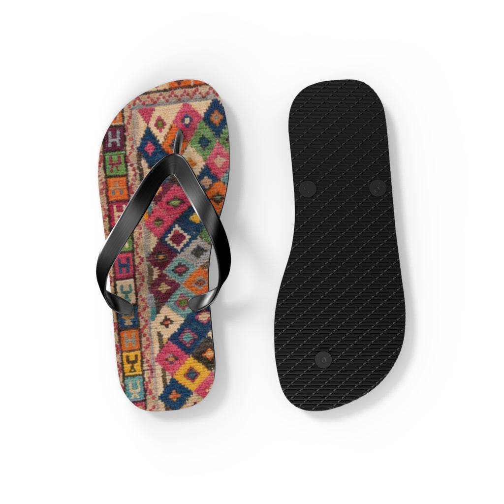 Boho Kilim Pattern Flip Flops | Colorful Tribal Slip-Ons