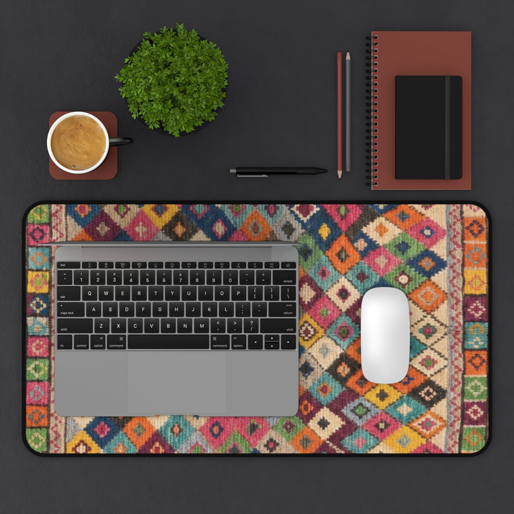 Colorful Geometric Kilim Pattern Desk Mat | Boho Mouse Pad Rug-Inspired