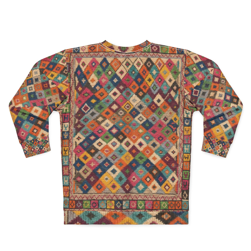 Colorful Kilim Diamond Pattern Sweatshirt | Bohemian Berber Tribal Allover Print
