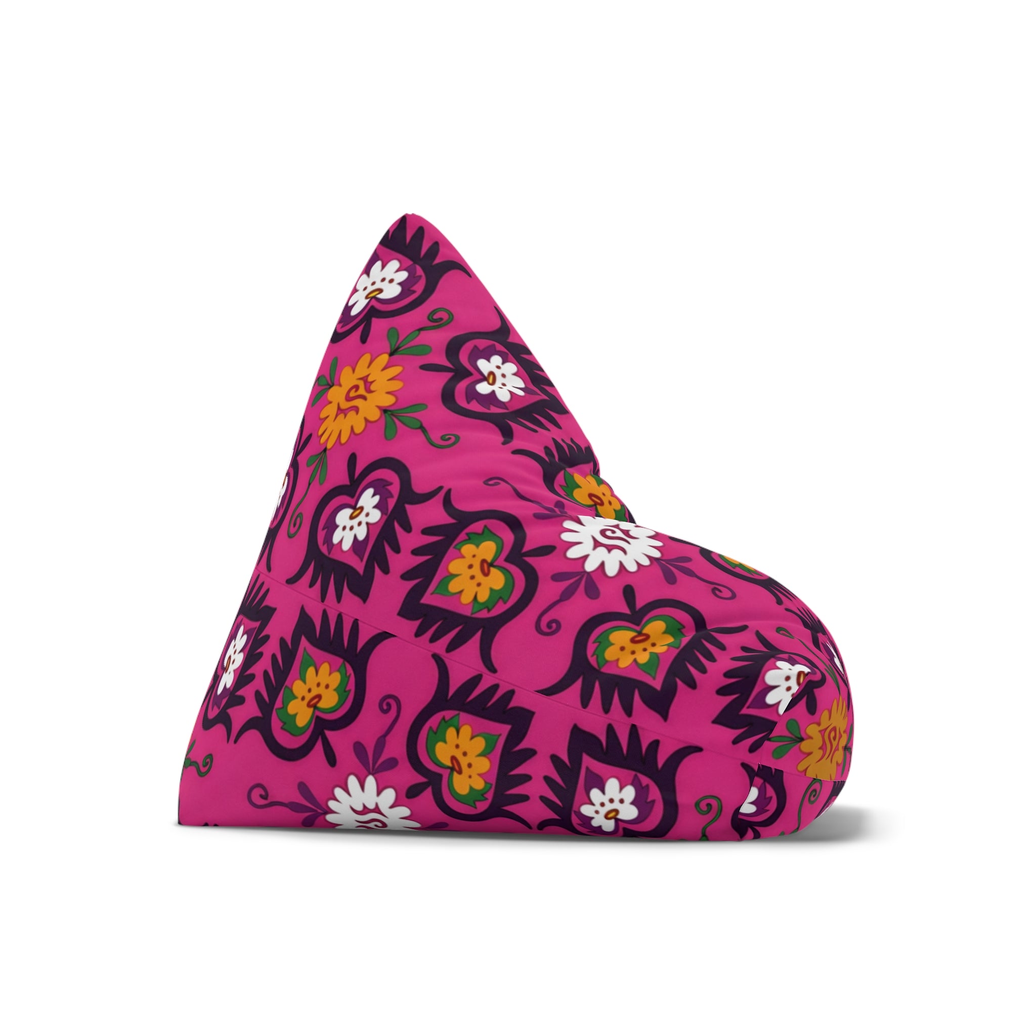 Pink Floral Pattern Bean Bag Chair Cover | Boho Flower Motif