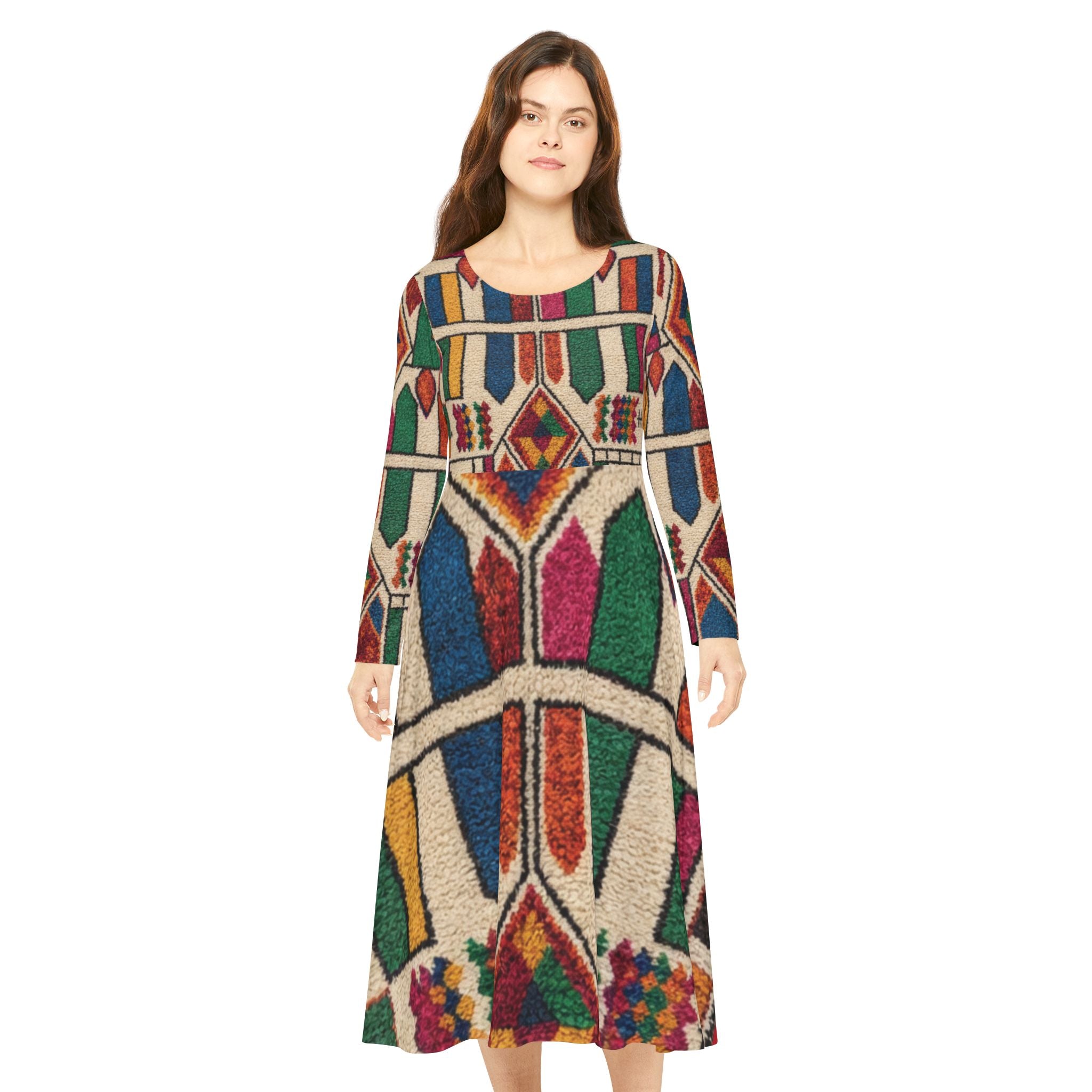 Geometric Moroccan Berber Pattern Dress | Long Sleeve AOP Skater Dress