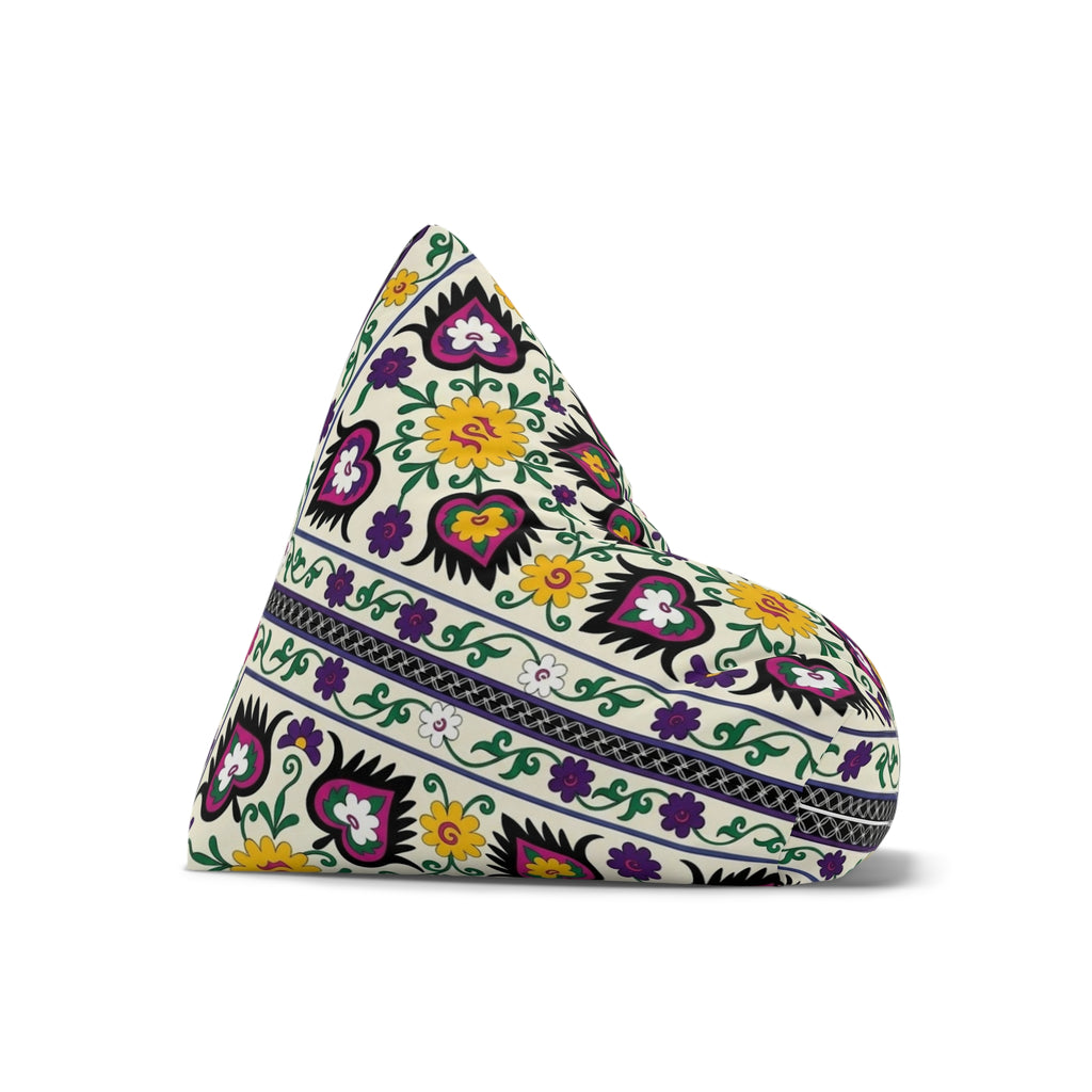 Floral Tile Pattern Bean Bag Chair Cover | Purple Yellow Green Boho
