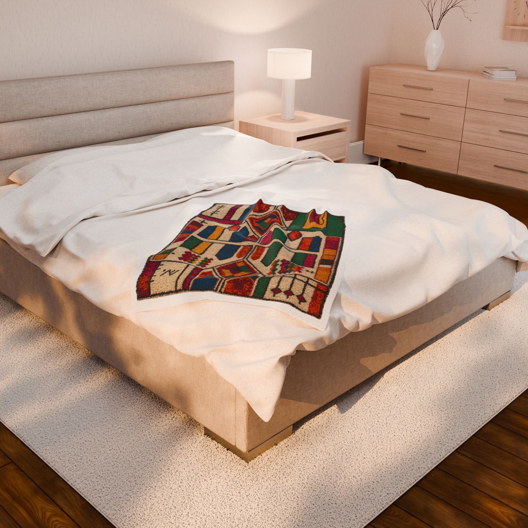 Colorful Geometric Moroccan Berber Pattern Blanket | Boho Kilim Design Throw