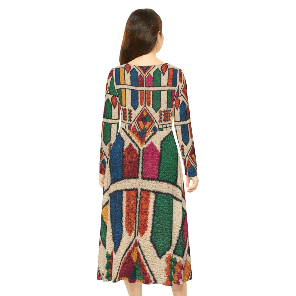 Geometric Moroccan Berber Pattern Dress | Long Sleeve AOP Skater Dress
