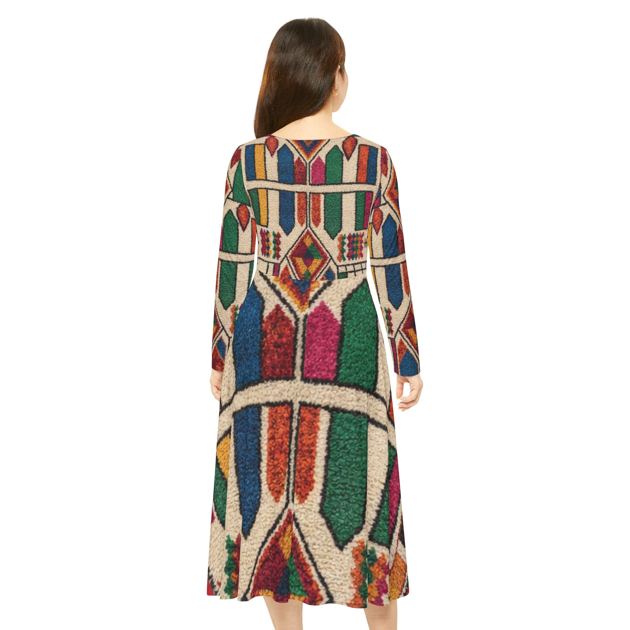 Geometric Moroccan Berber Pattern Dress | Long Sleeve AOP Skater Dress