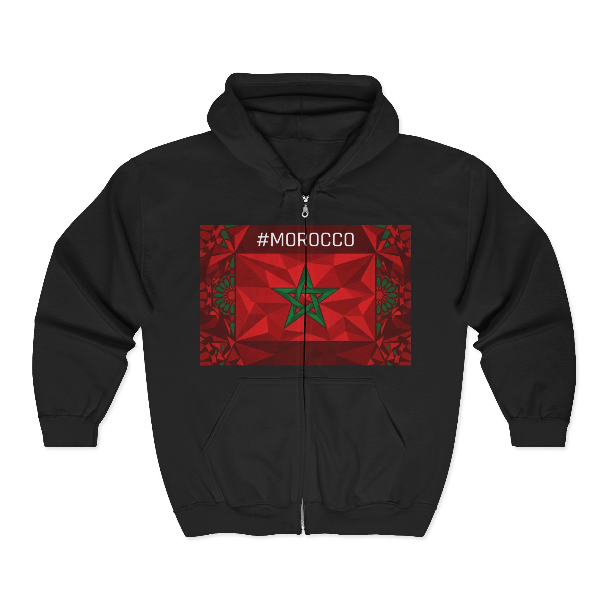 Morocco Flag Zip Hoodie | Moroccan Flag Zipper Pull