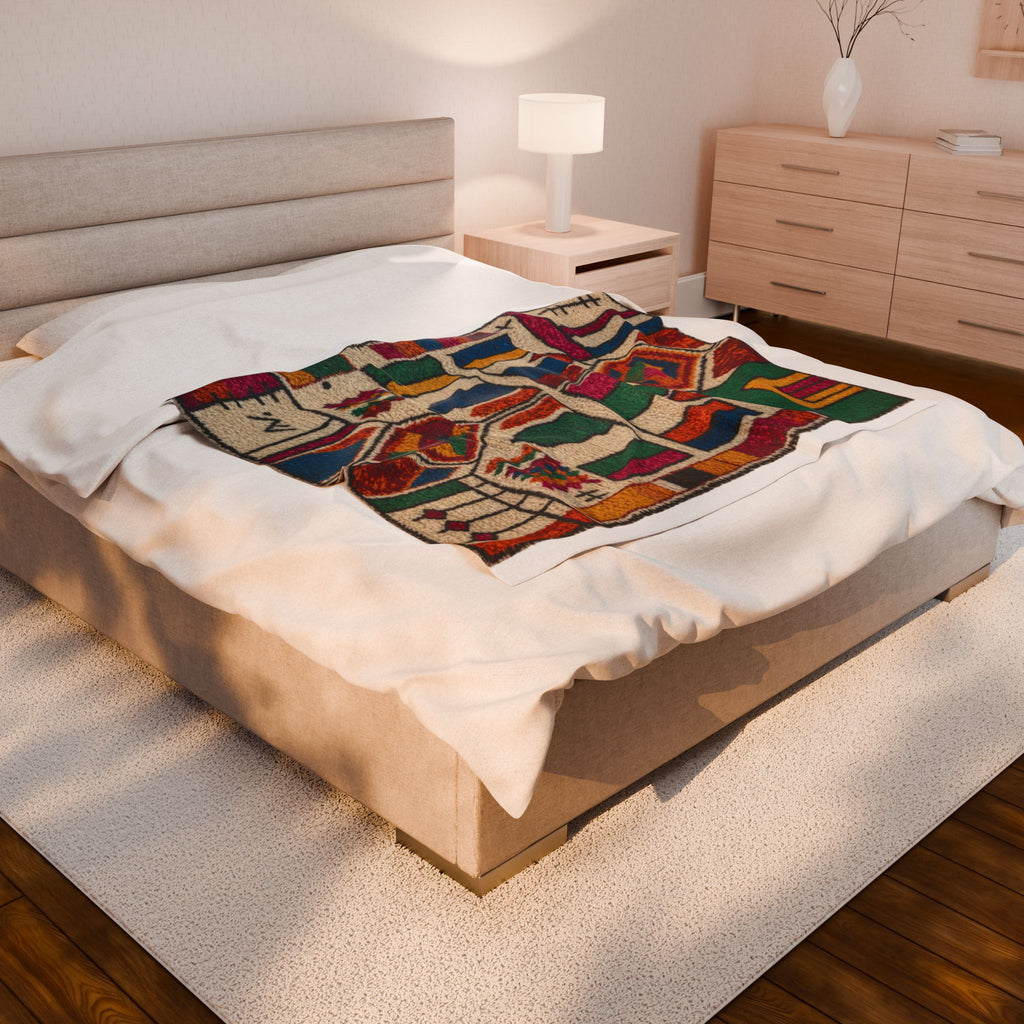 Colorful Geometric Moroccan Berber Pattern Blanket | Boho Kilim Design Throw