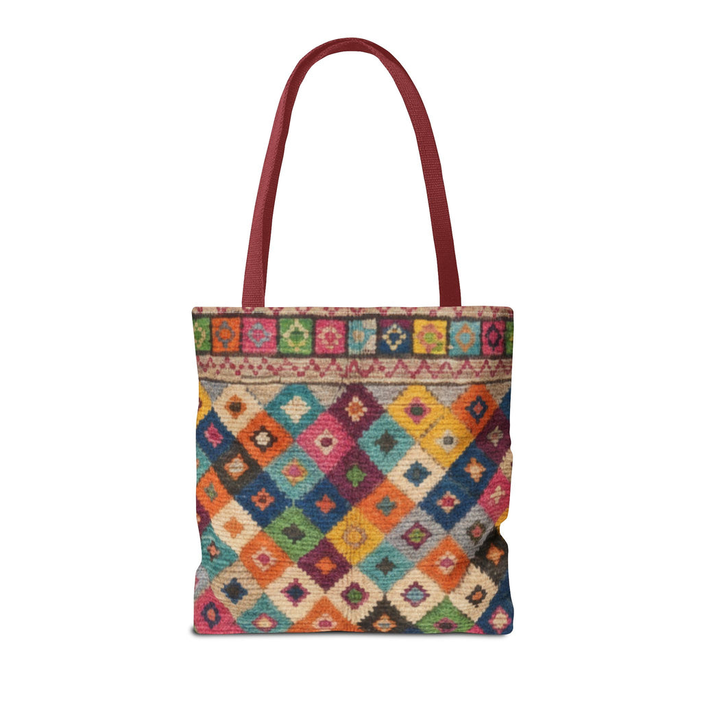 Colorful Kilim Diamond Pattern Tote Bag | Boho Tribal Aztec Shopper