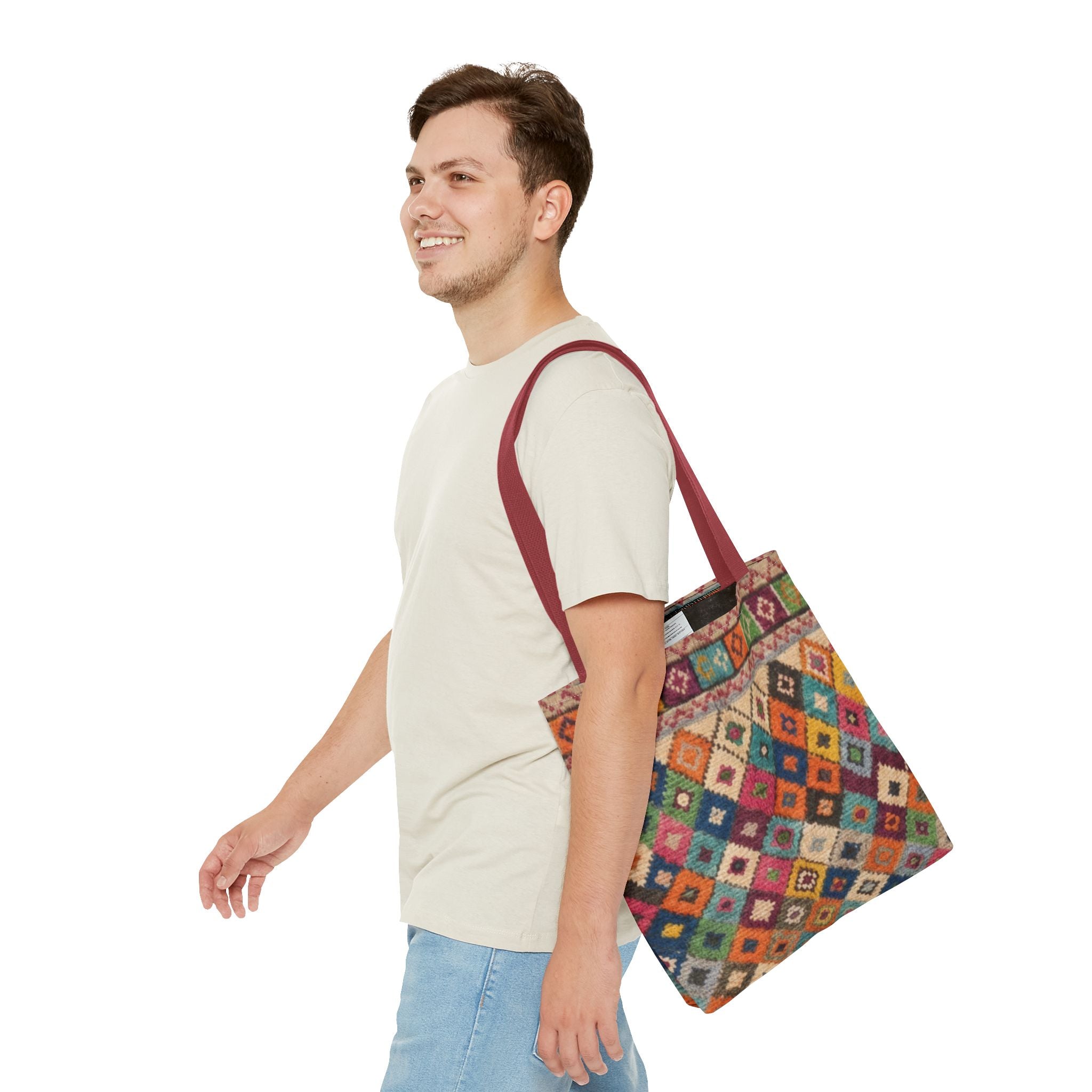 Colorful Kilim Diamond Pattern Tote Bag | Boho Tribal Aztec Shopper