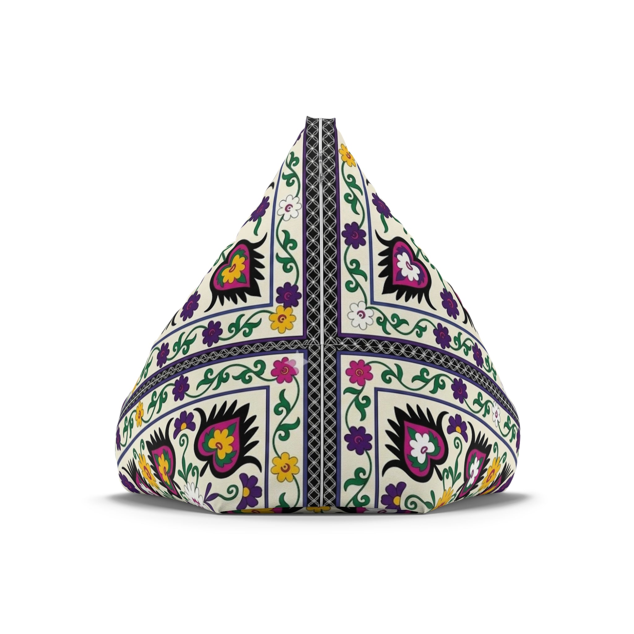 Floral Tile Pattern Bean Bag Chair Cover | Purple Yellow Green Boho