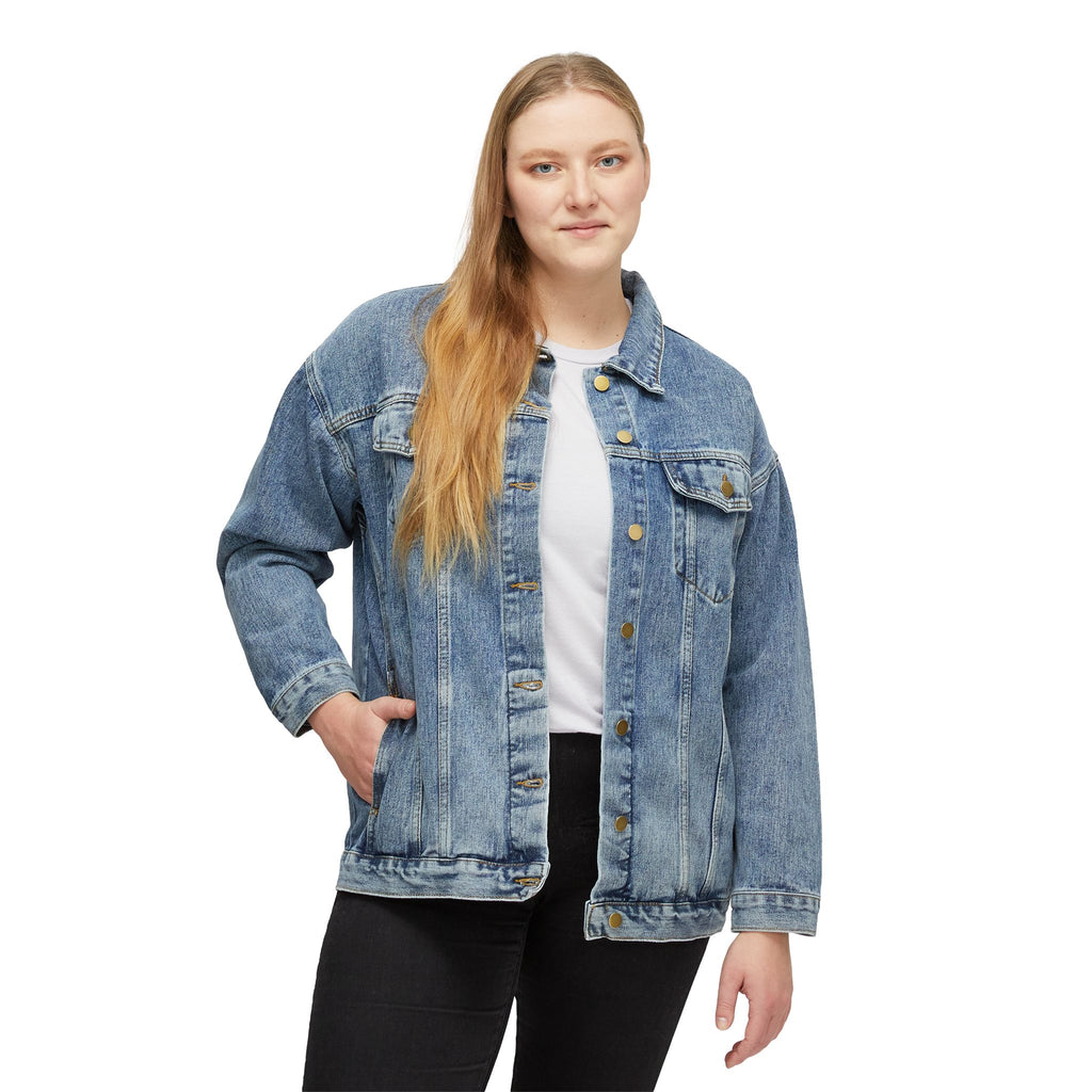 Geometric Kilim Tile Denim Jacket | Back Patch Boho Aztec Pattern