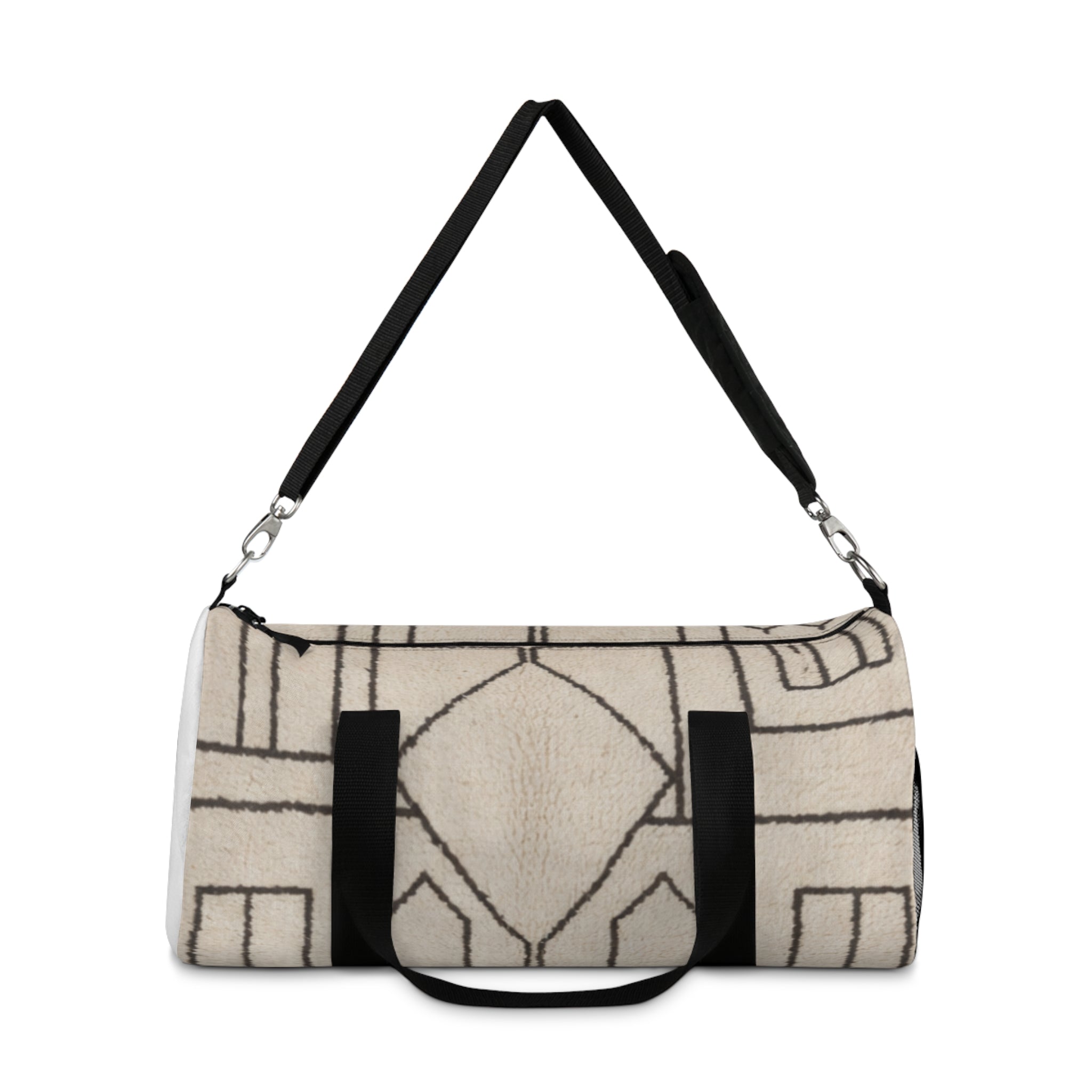 Neutral Geometric Pattern Duffel Bag | Minimalist Travel Tote
