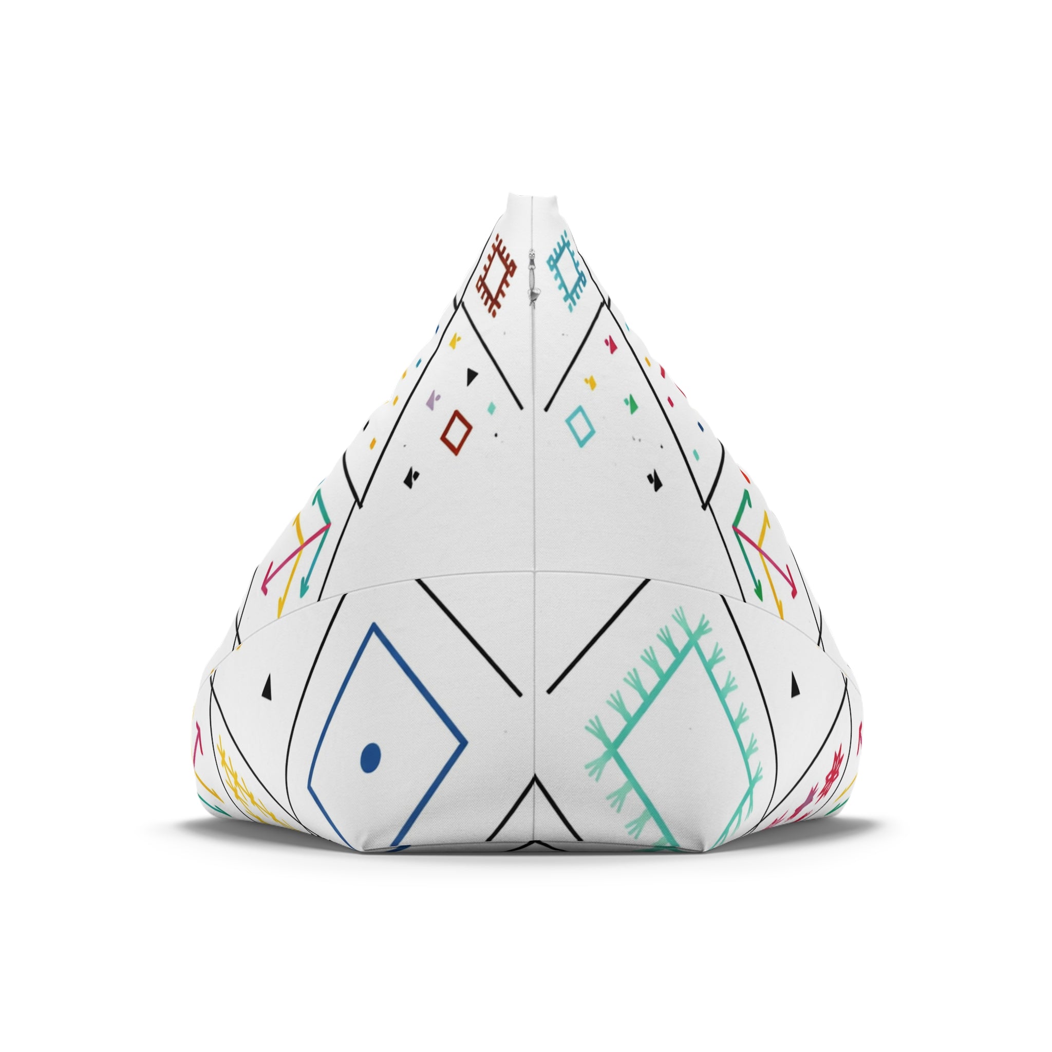 Geometric Folk Pattern Bean Bag Chair Cover | Colorful Tribal Motifs