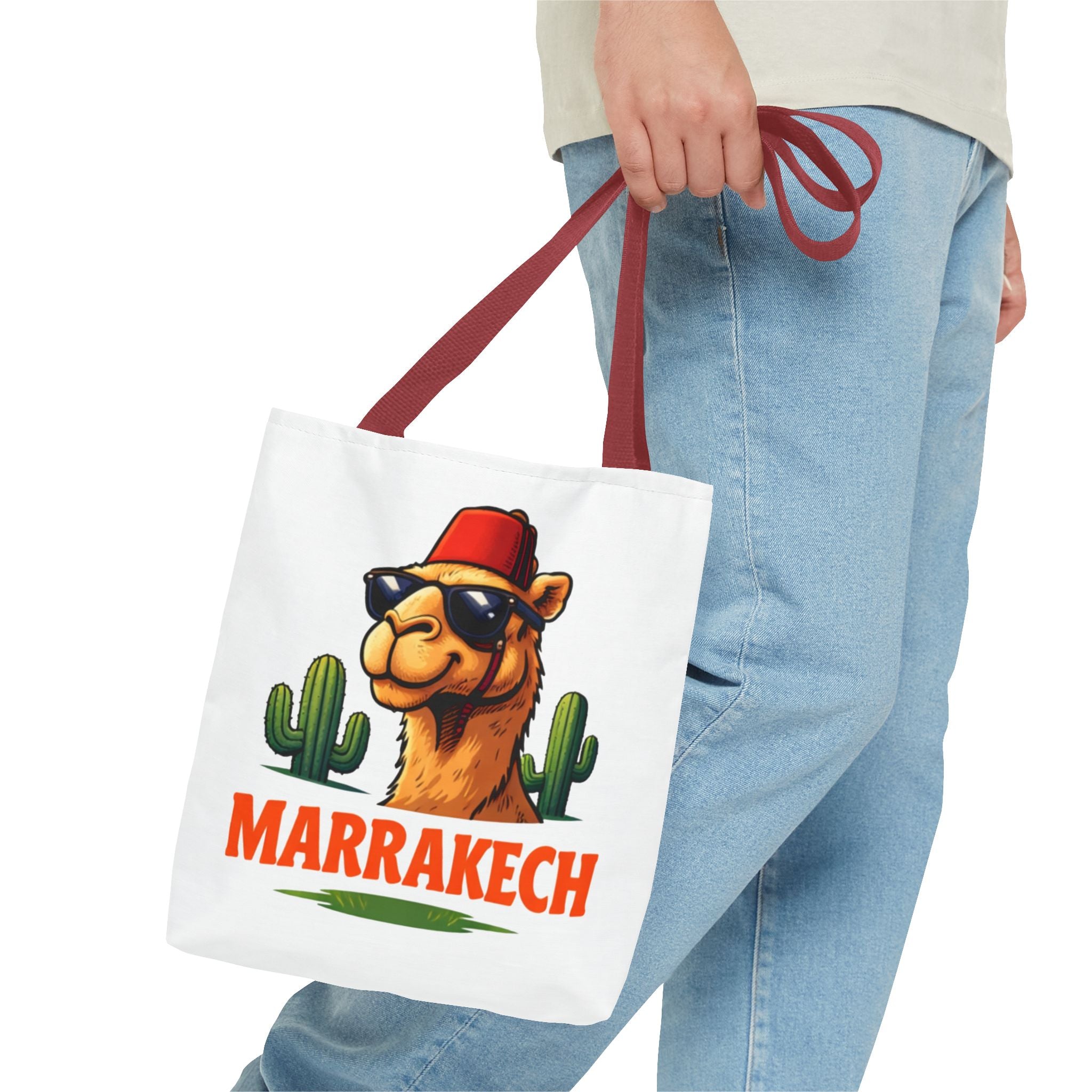 Marrakech Coco Chamelle Tote Bag — Cool Camel with Sunglasses Travel Tote