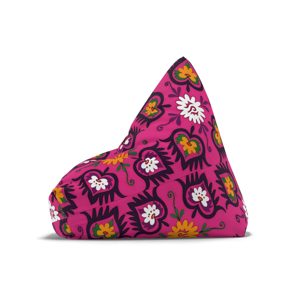 Pink Floral Pattern Bean Bag Chair Cover | Boho Flower Motif
